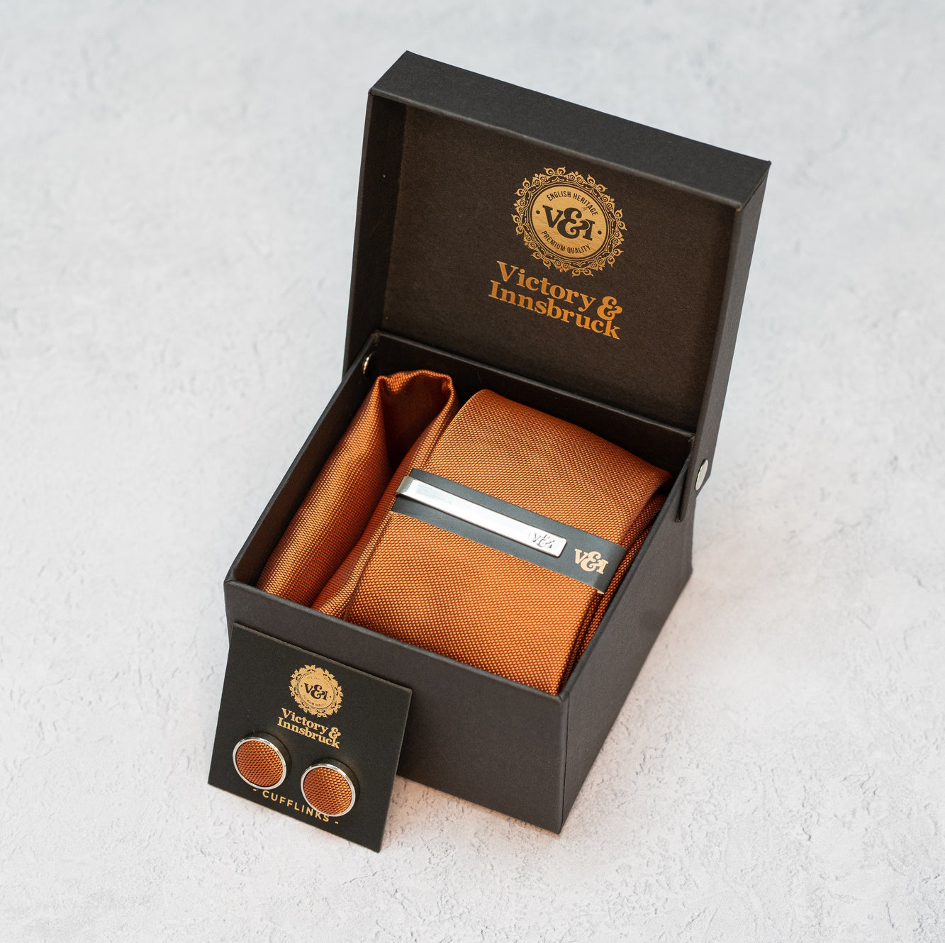 BURNT ORANGE TEXTURED TIE SET