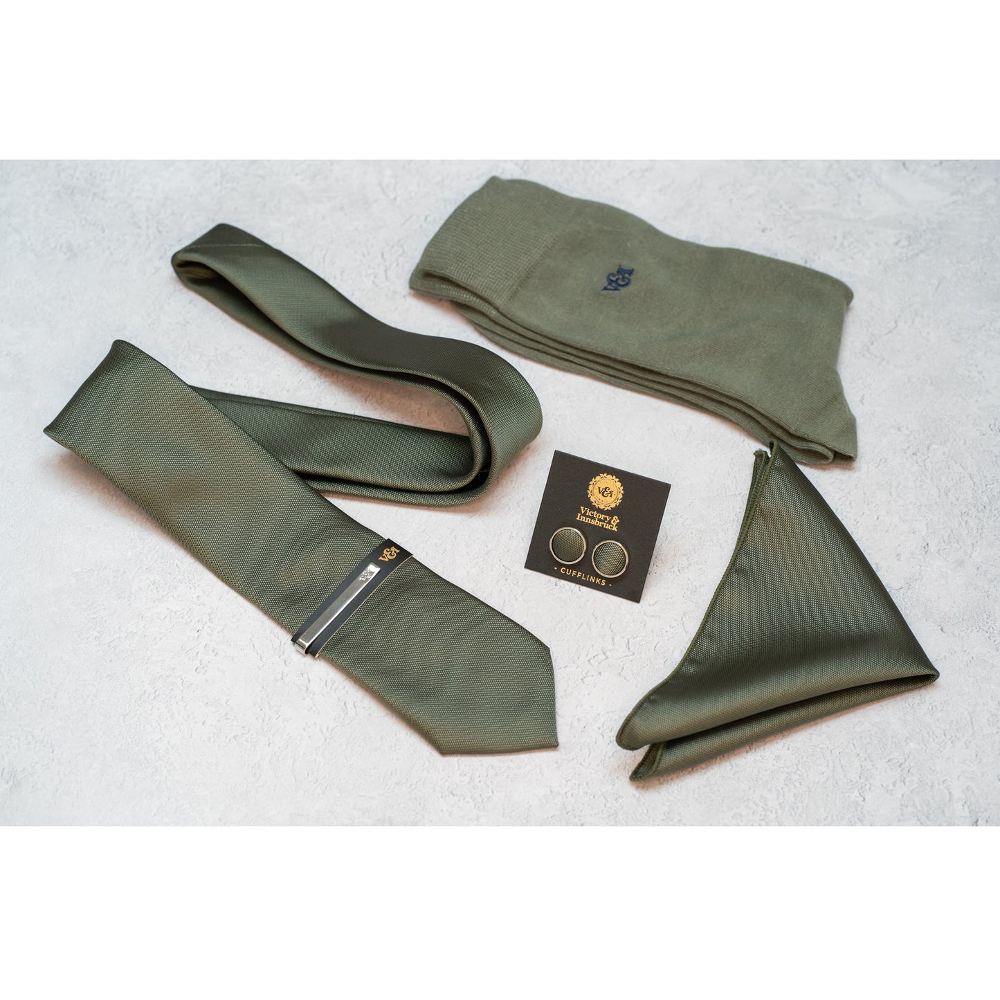 Olive Green Textured Tie Set