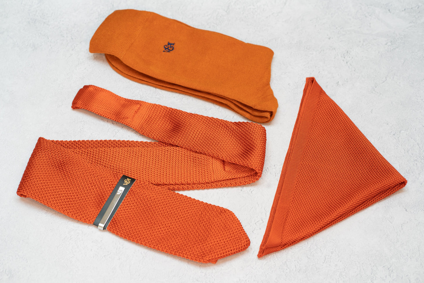 BURNT ORANGE KNITTED TIE BOX SET