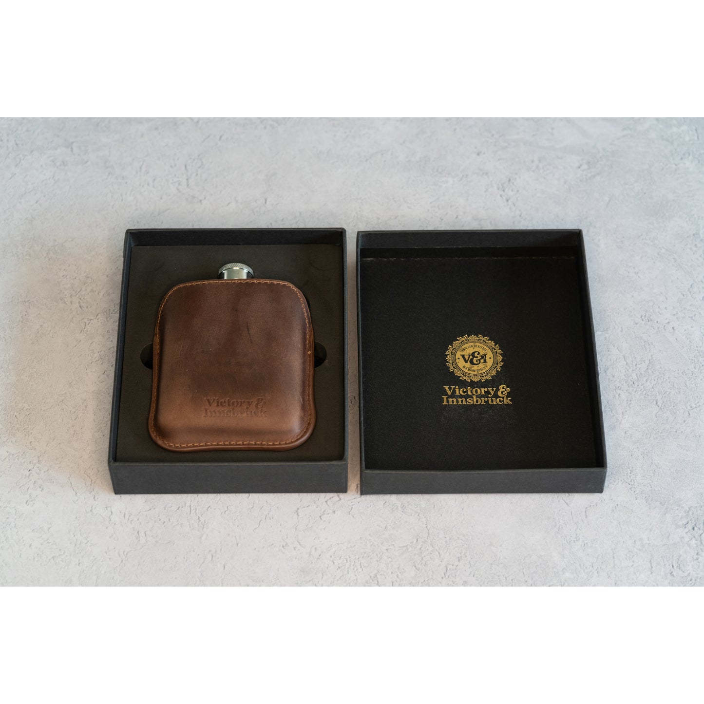 Full Grain Leather Cased Hip Flask | Full Brown Leather | Silver Flask