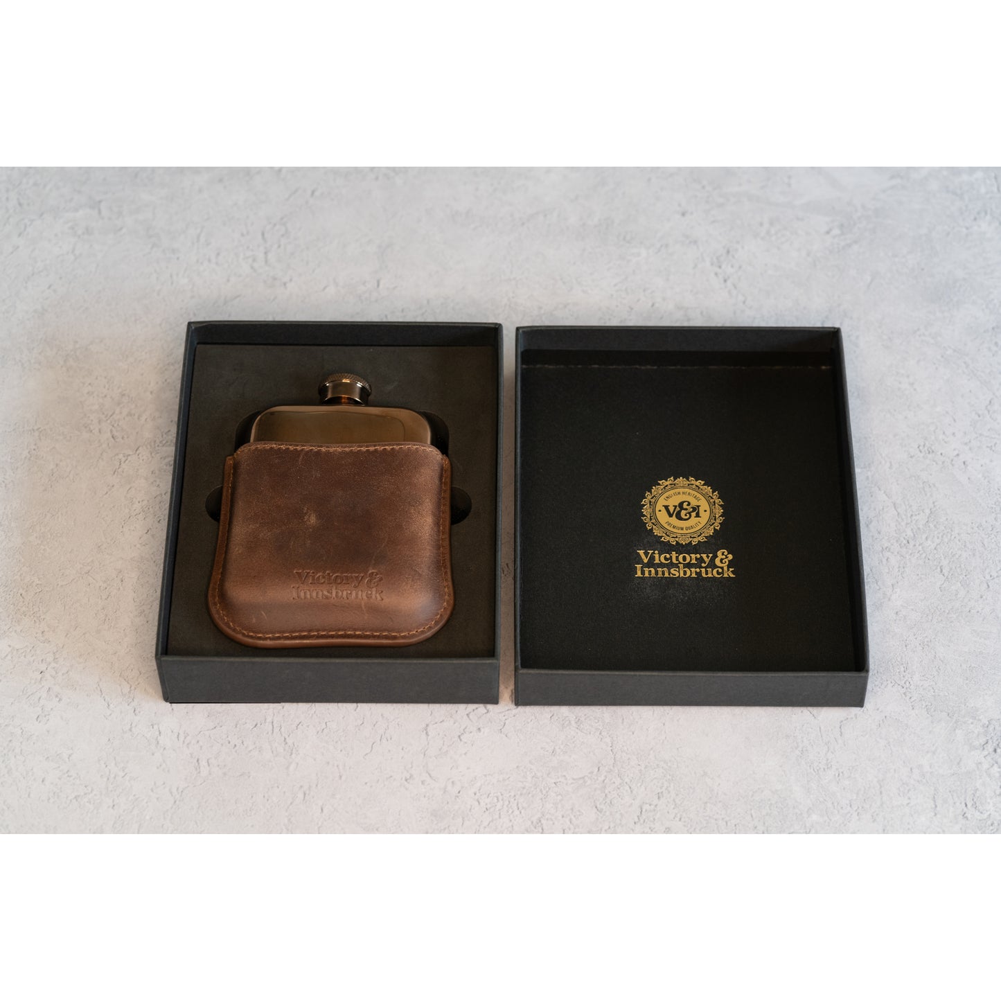 Full Grain Leather Cased Hip Flask | 3/4 Brown Leather | Copper Flask