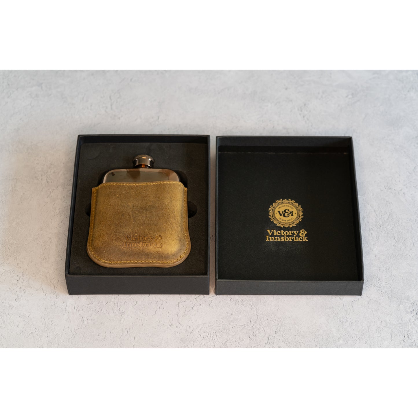 Full Grain Leather Cased Hip Flask | 3/4 Tan Brown Leather | Copper Flask