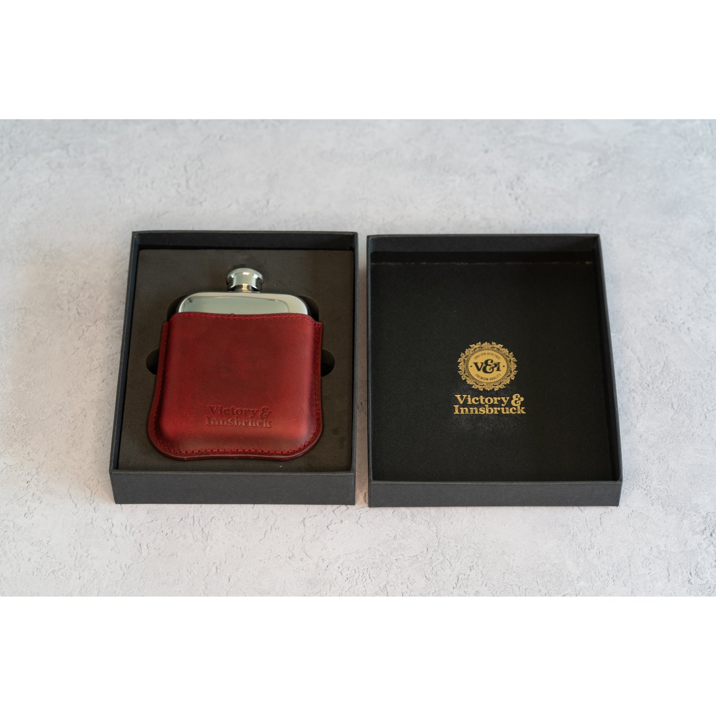 Full Grain Leather Cased Hip Flask | 3/4 Burgundy Leather | Silver Flask
