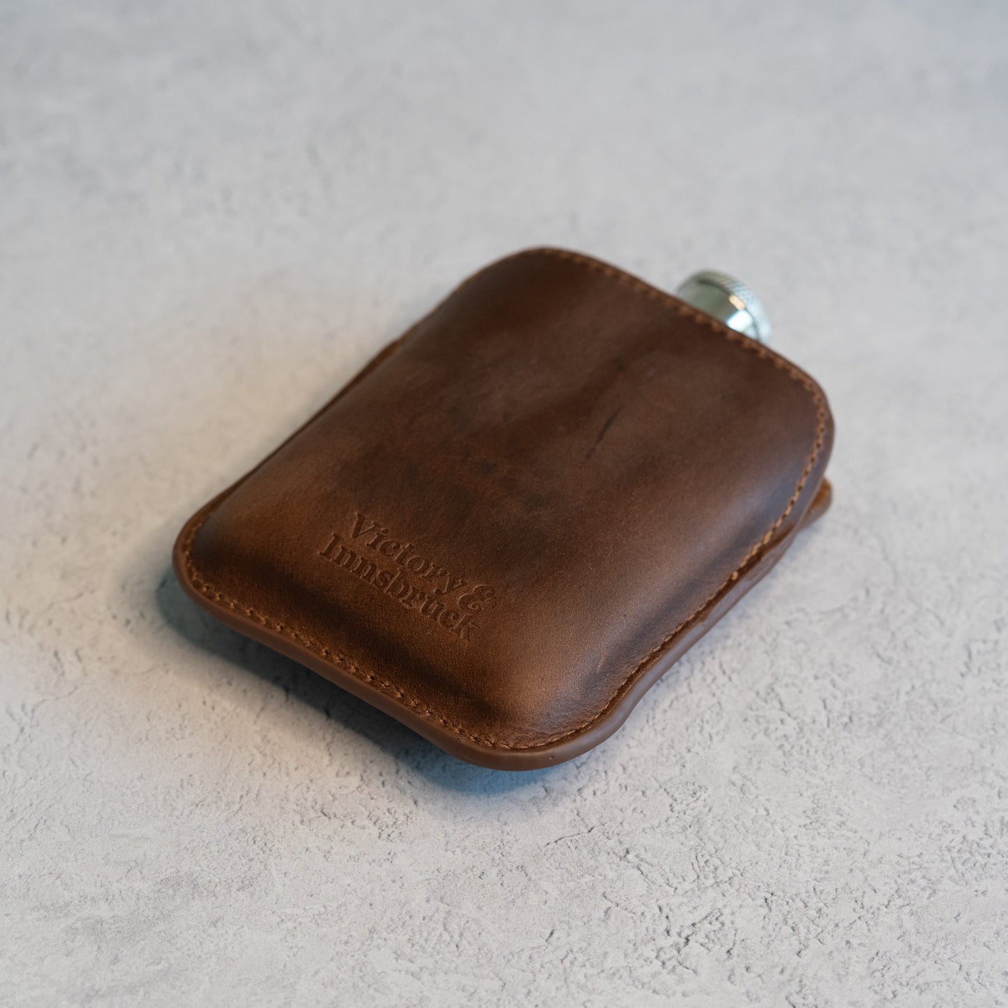 Full Grain Leather Cased Hip Flask | Full Brown Leather | Silver Flask