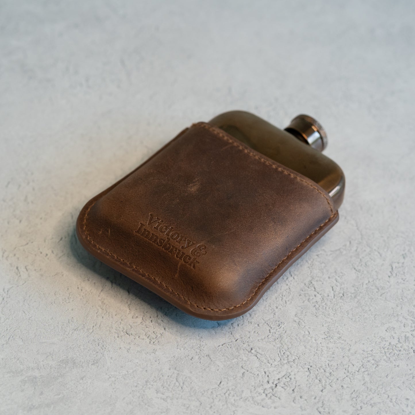 Full Grain Leather Cased Hip Flask | 3/4 Brown Leather | Copper Flask