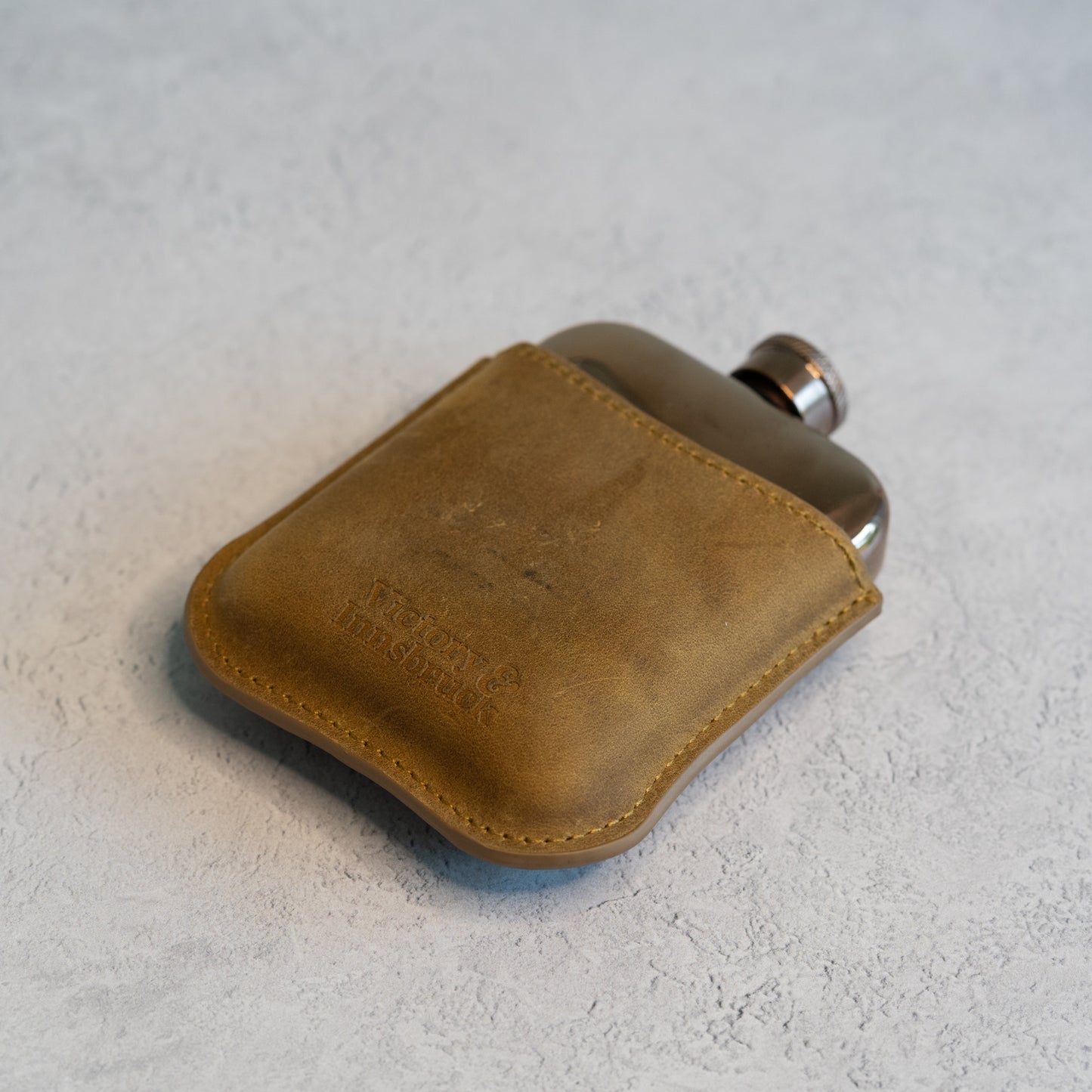 Full Grain Leather Cased Hip Flask | 3/4 Tan Brown Leather | Copper Flask