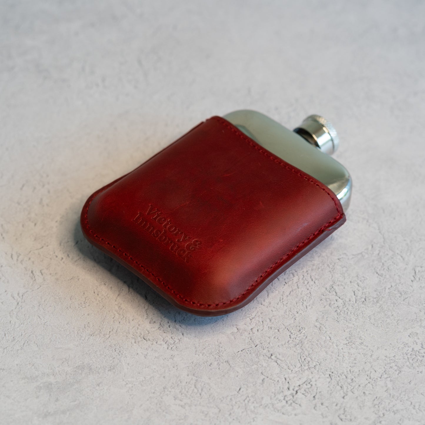 Full Grain Leather Cased Hip Flask | 3/4 Burgundy Leather | Silver Flask
