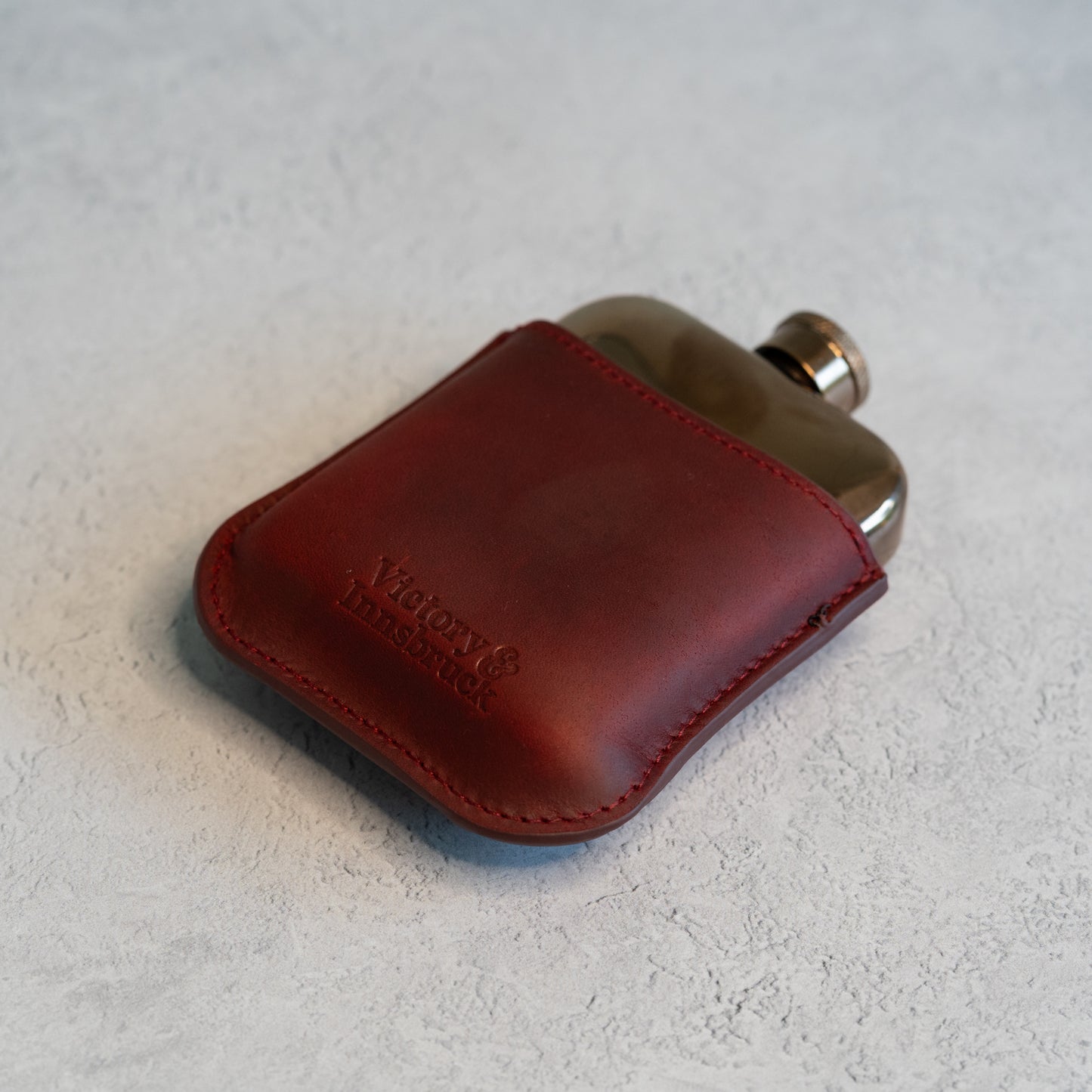 Full Grain Leather Cased Hip Flask | 3/4 Burgundy Leather | Copper Flask