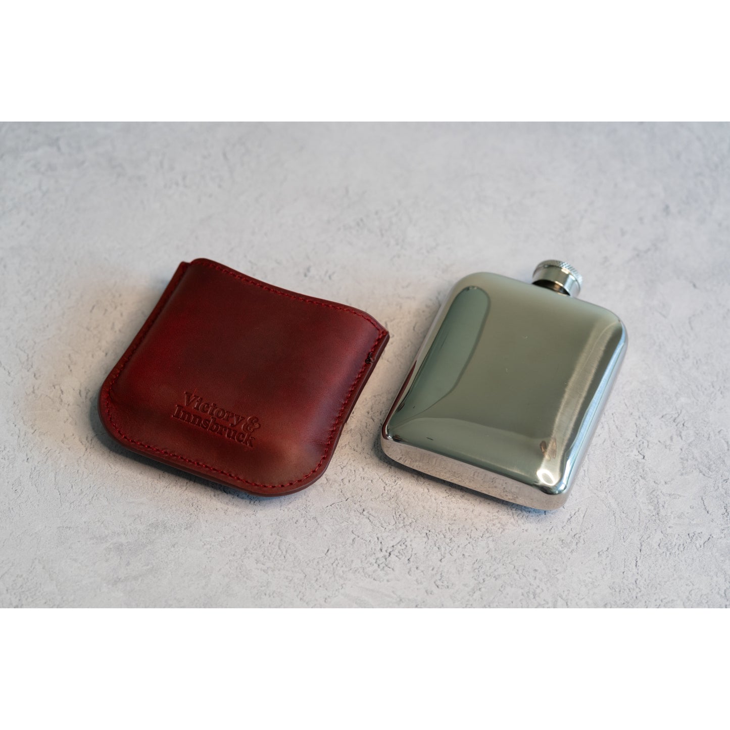 Full Grain Leather Cased Hip Flask | 3/4 Burgundy Leather | Silver Flask