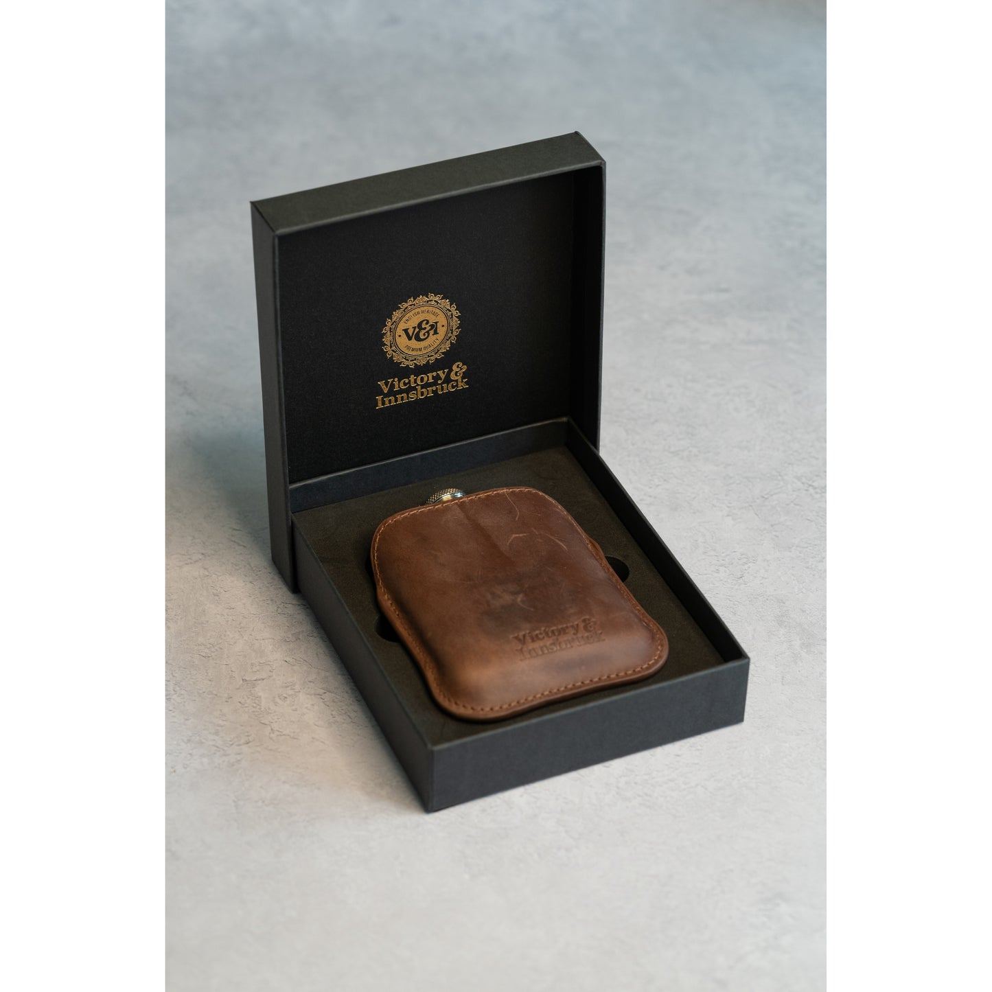Full Grain Leather Cased Hip Flask | Full Brown Leather | Silver Flask