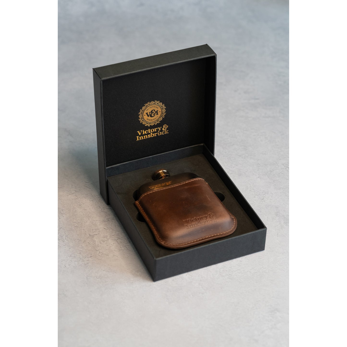 Full Grain Leather Cased Hip Flask | 3/4 Brown Leather | Copper Flask