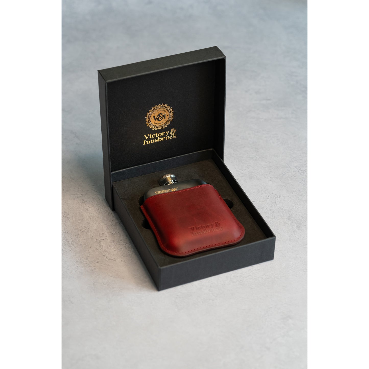 Full Grain Leather Cased Hip Flask | 3/4 Burgundy Leather | Silver Flask