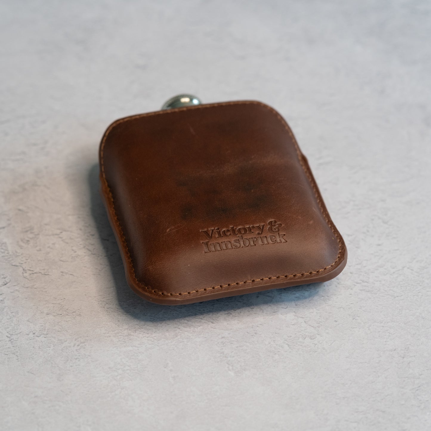 Full Grain Leather Cased Hip Flask | Full Brown Leather | Silver Flask