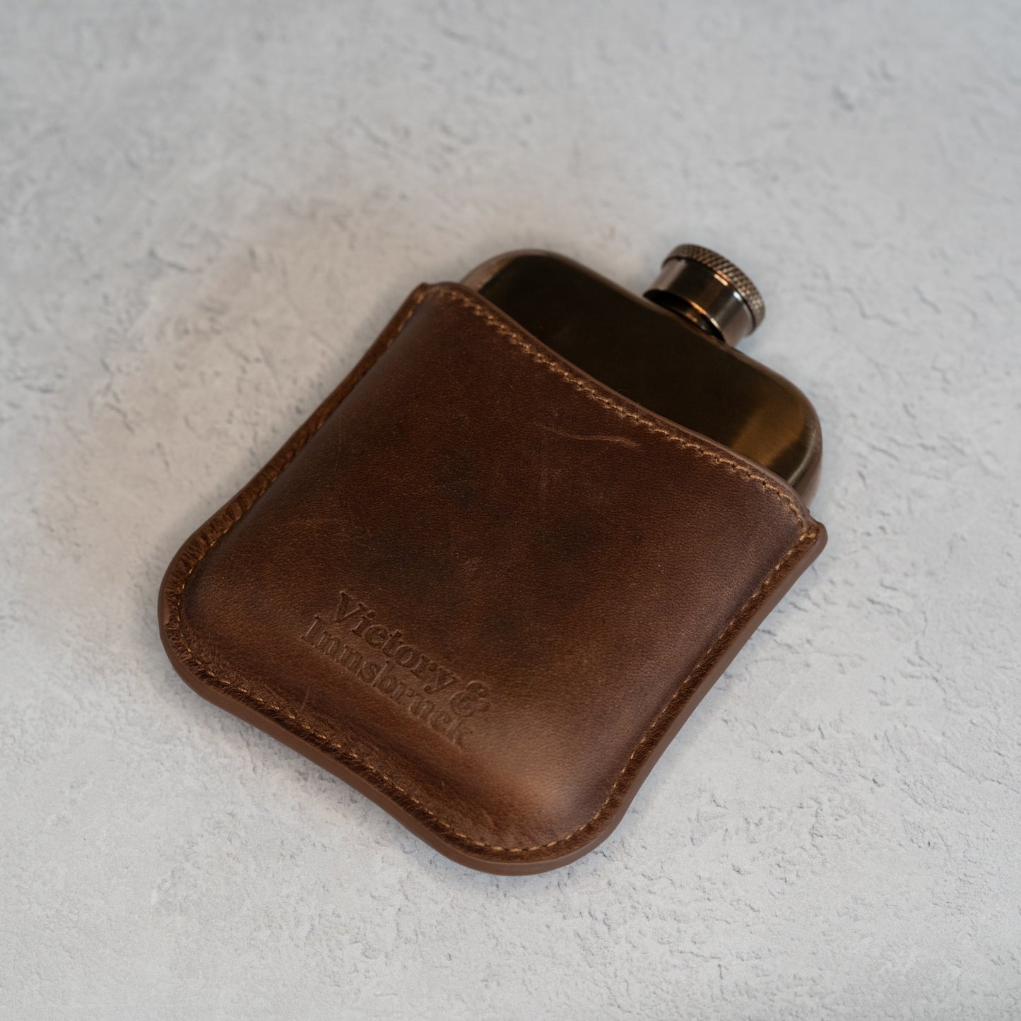 Full Grain Leather Cased Hip Flask | 3/4 Brown Leather | Copper Flask