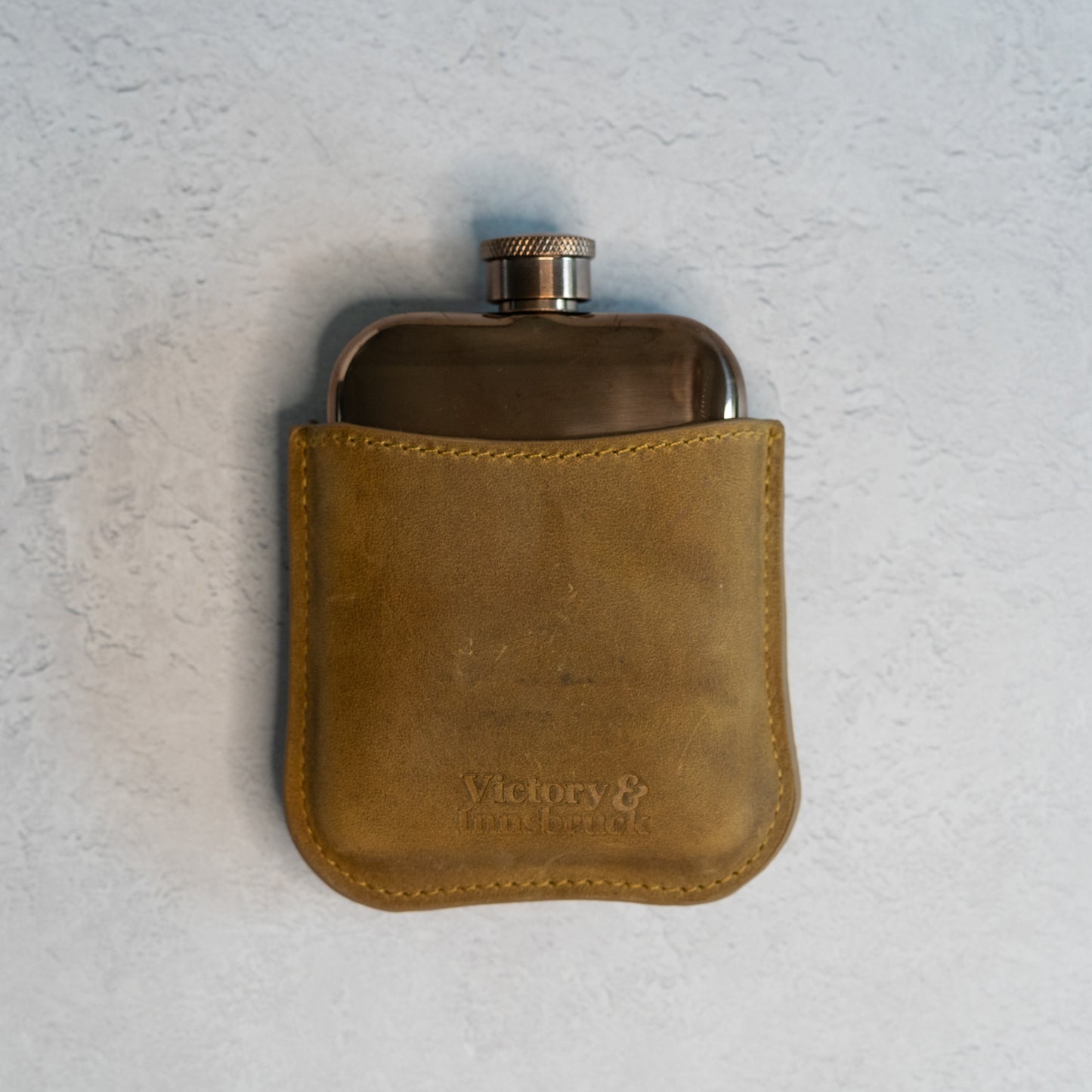 Full Grain Leather Cased Hip Flask | 3/4 Tan Brown Leather | Copper Flask
