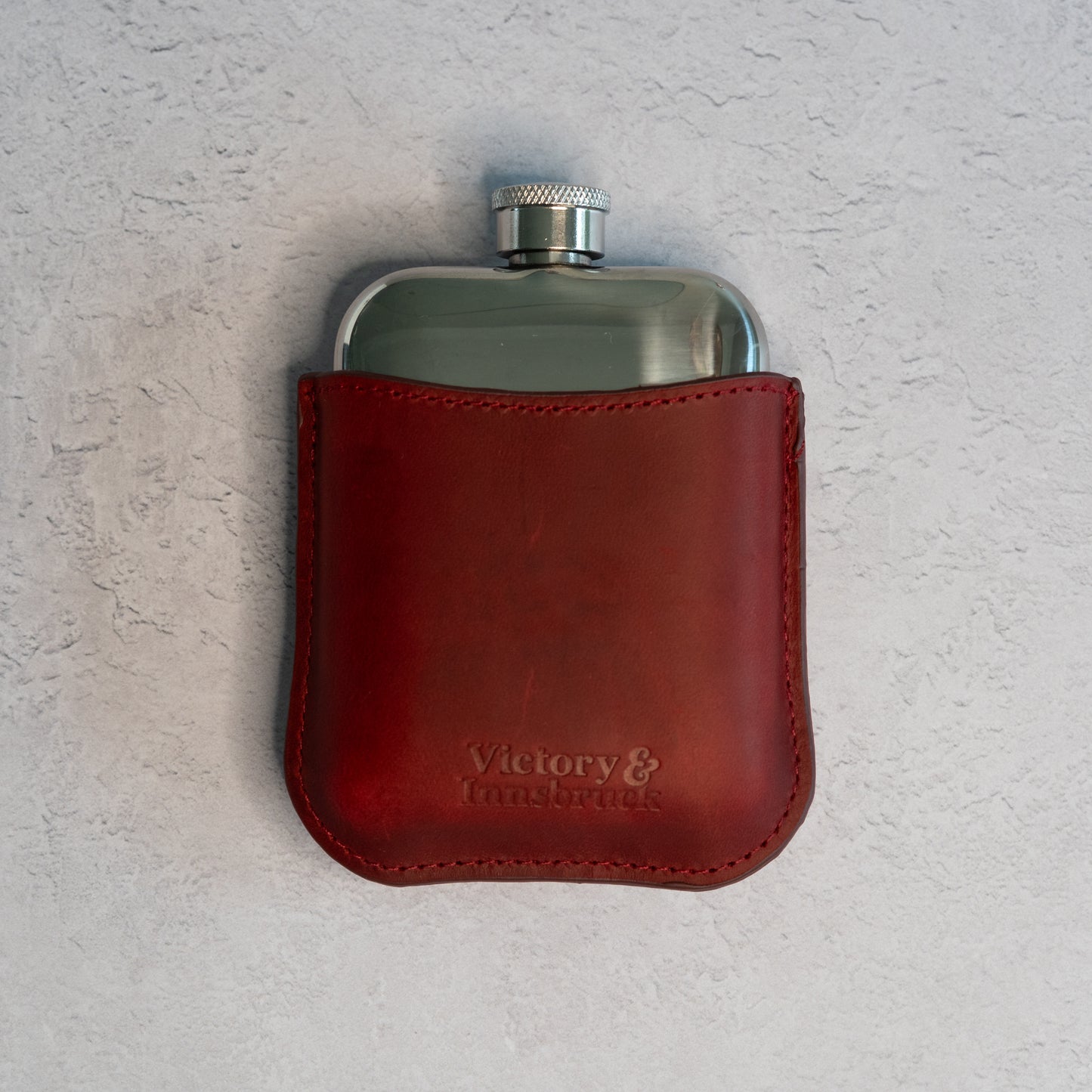 Full Grain Leather Cased Hip Flask | 3/4 Burgundy Leather | Silver Flask