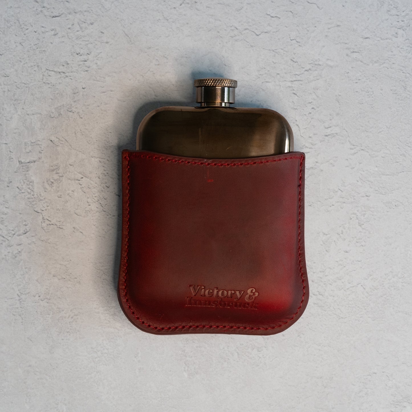 Full Grain Leather Cased Hip Flask | 3/4 Burgundy Leather | Copper Flask