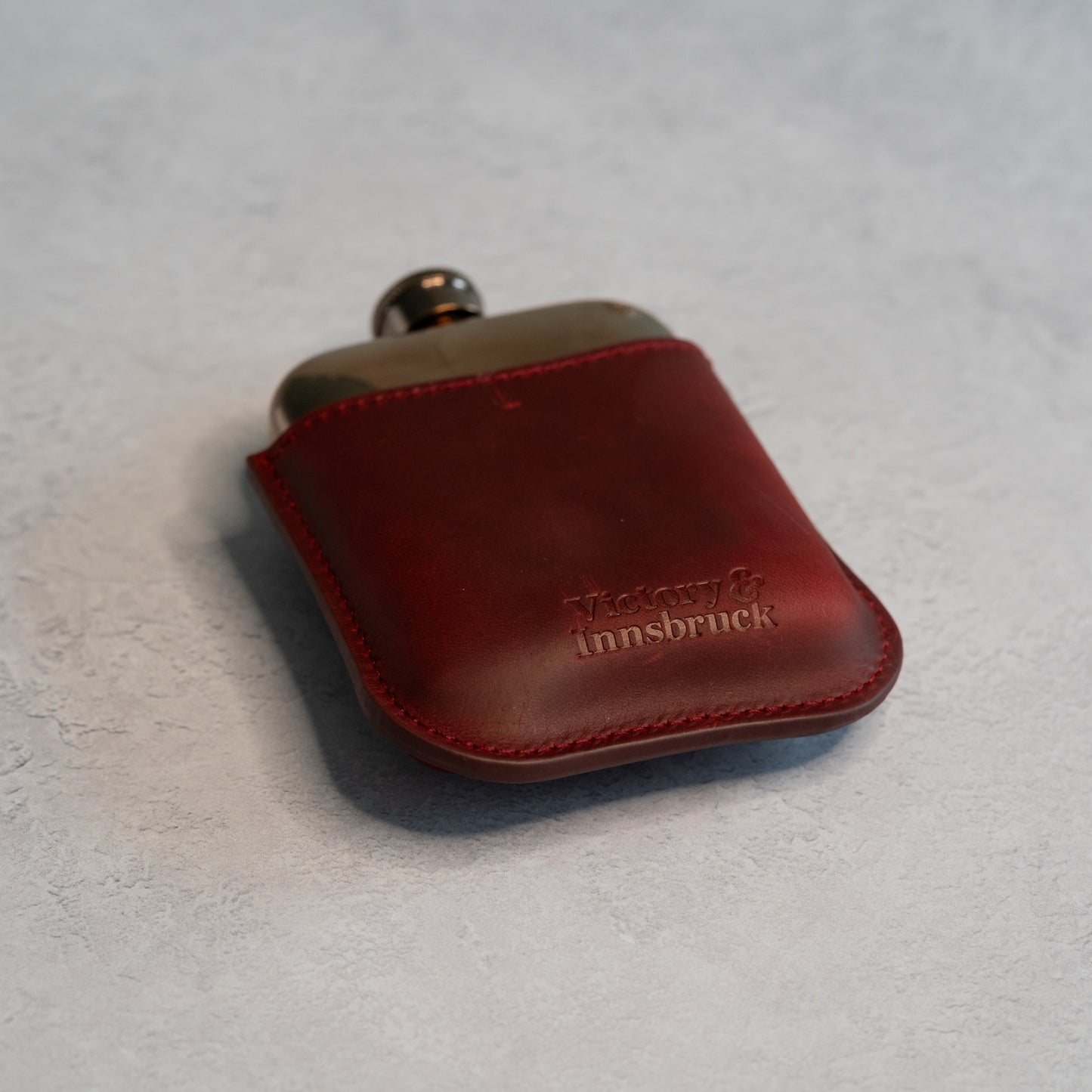 Full Grain Leather Cased Hip Flask | 3/4 Burgundy Leather | Copper Flask