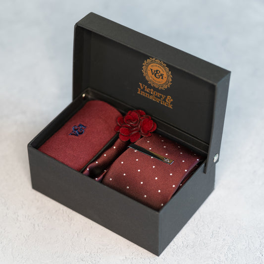 BURGUNDY RED POLKA DOT TIE SET