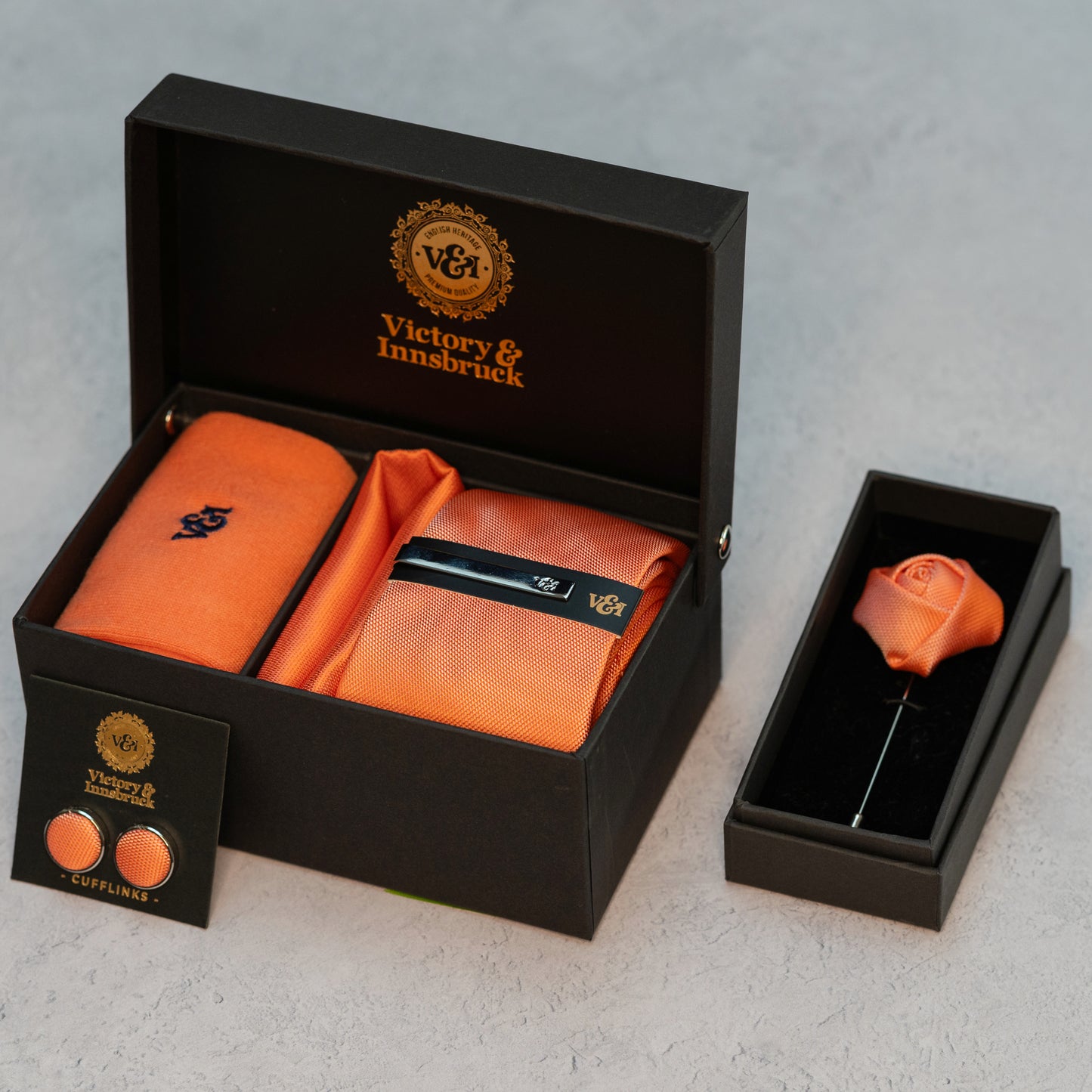 CORAL ORANGE TEXTURED TIE SET