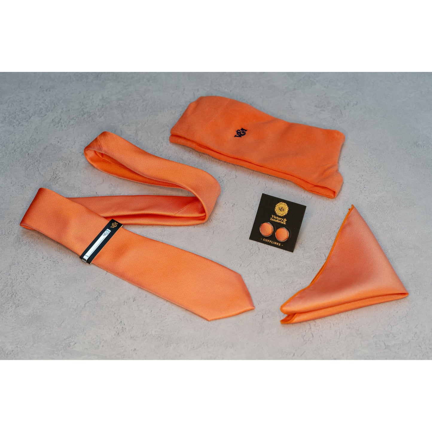 CORAL ORANGE TEXTURED TIE SET