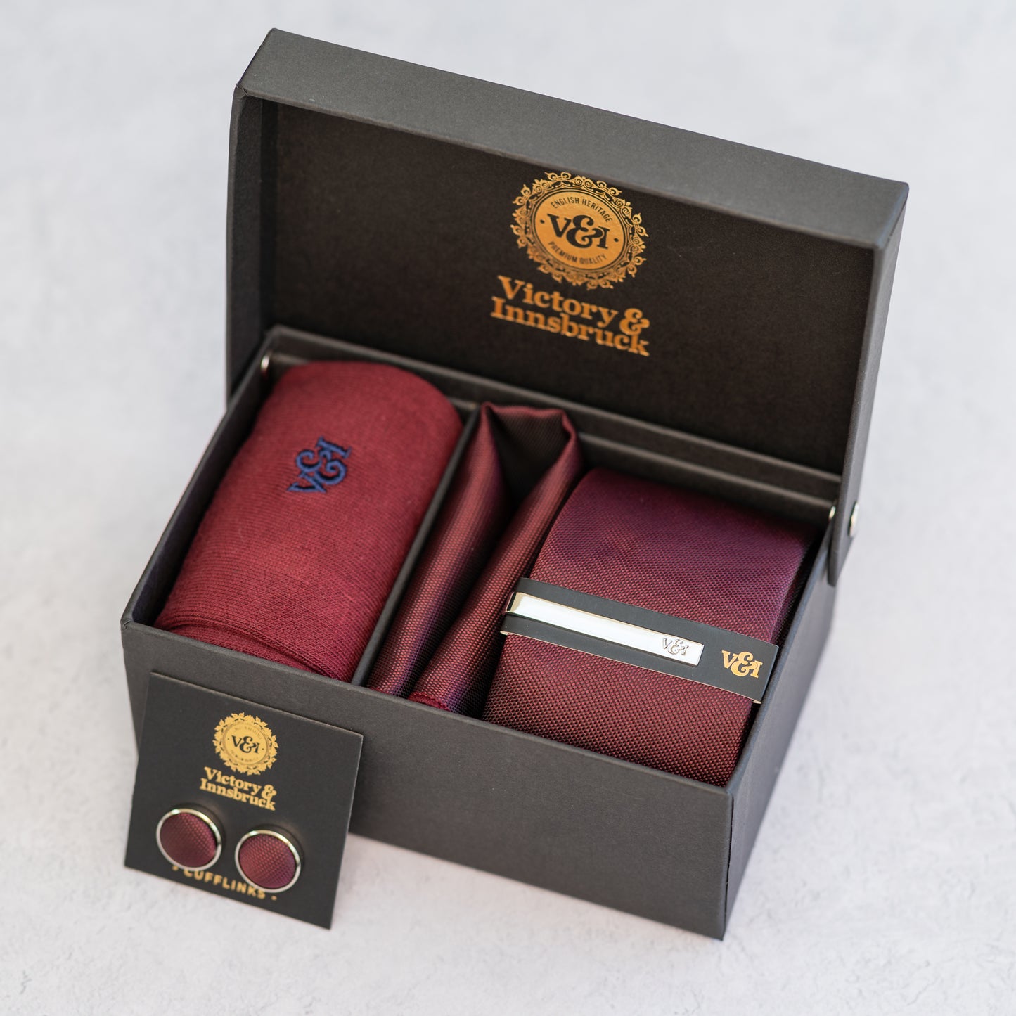 BURGUNDY RED TEXTURED TIE SET