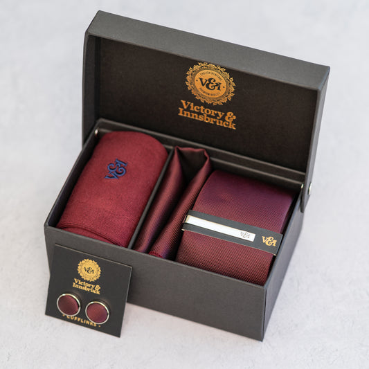 BURGUNDY RED TEXTURED TIE SET