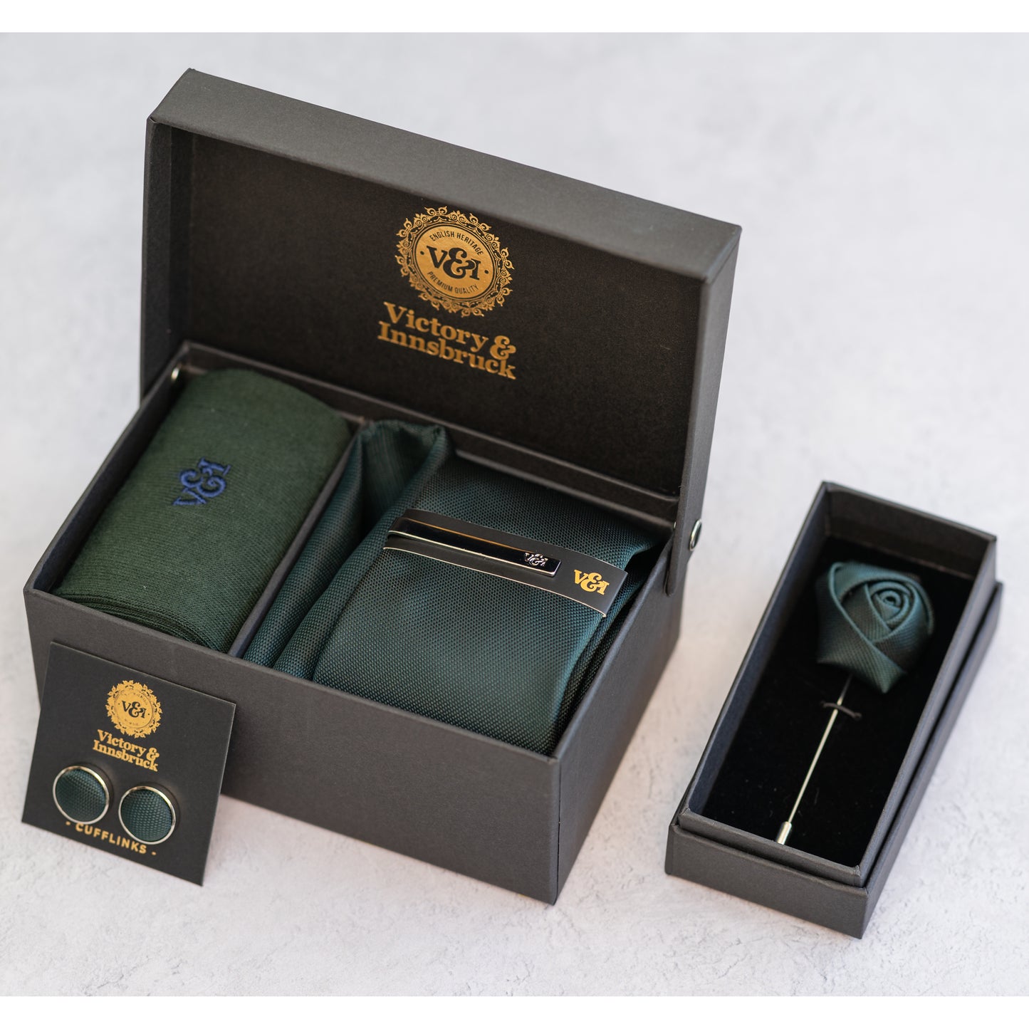DARK BOTTLE GREEN TEXTURED TIE SET