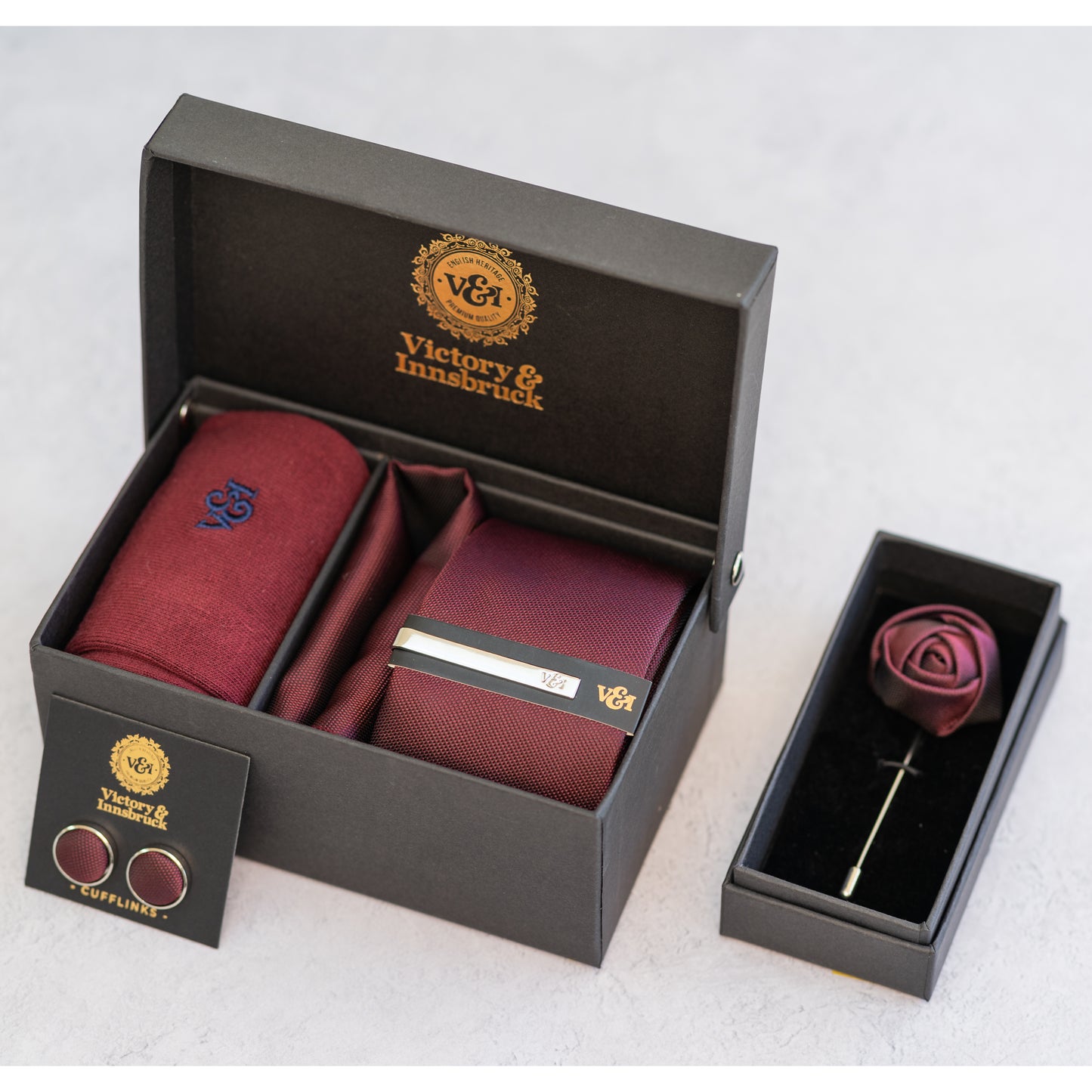 BURGUNDY RED TEXTURED TIE SET