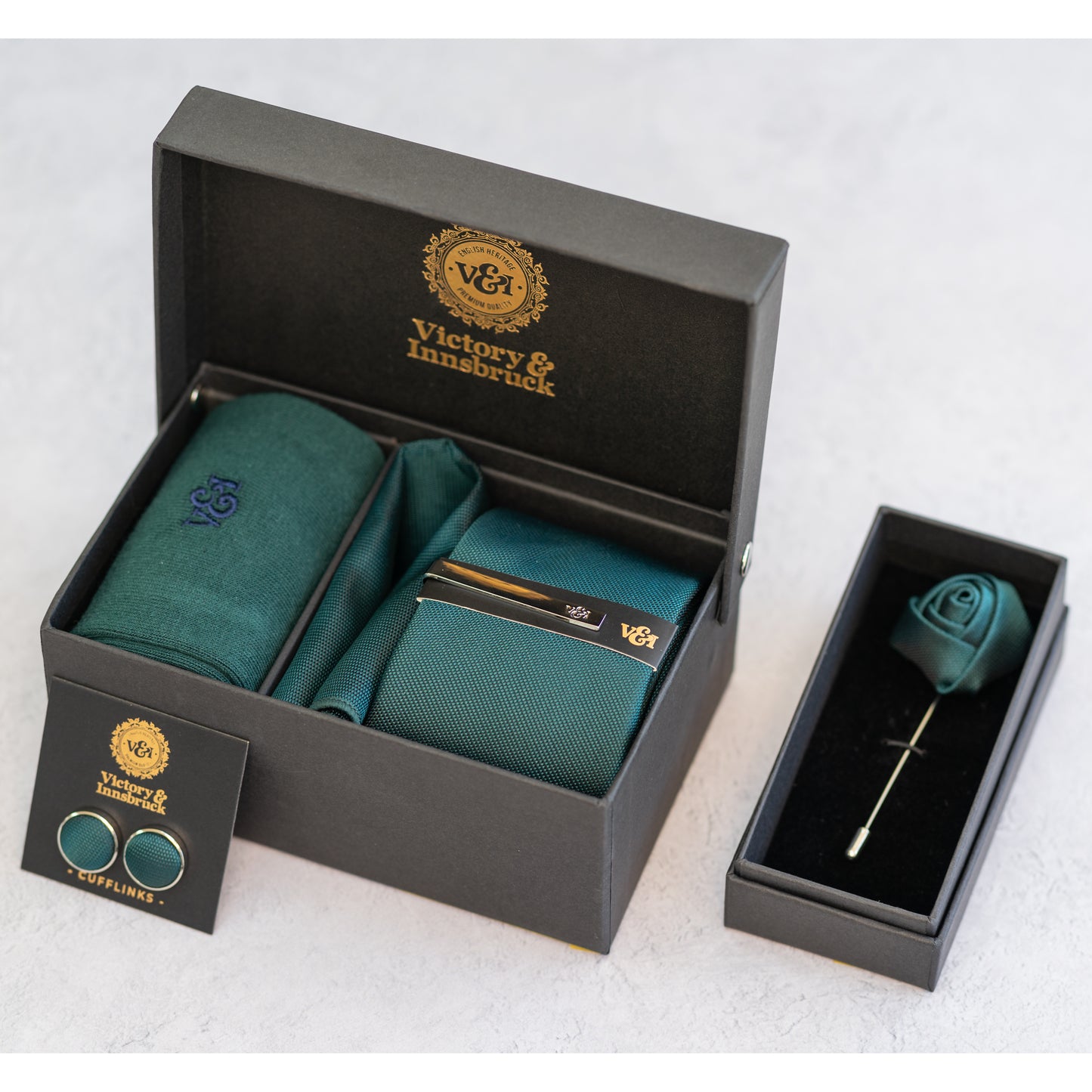 PEACOCK GREEN TEXTURED TIE SET