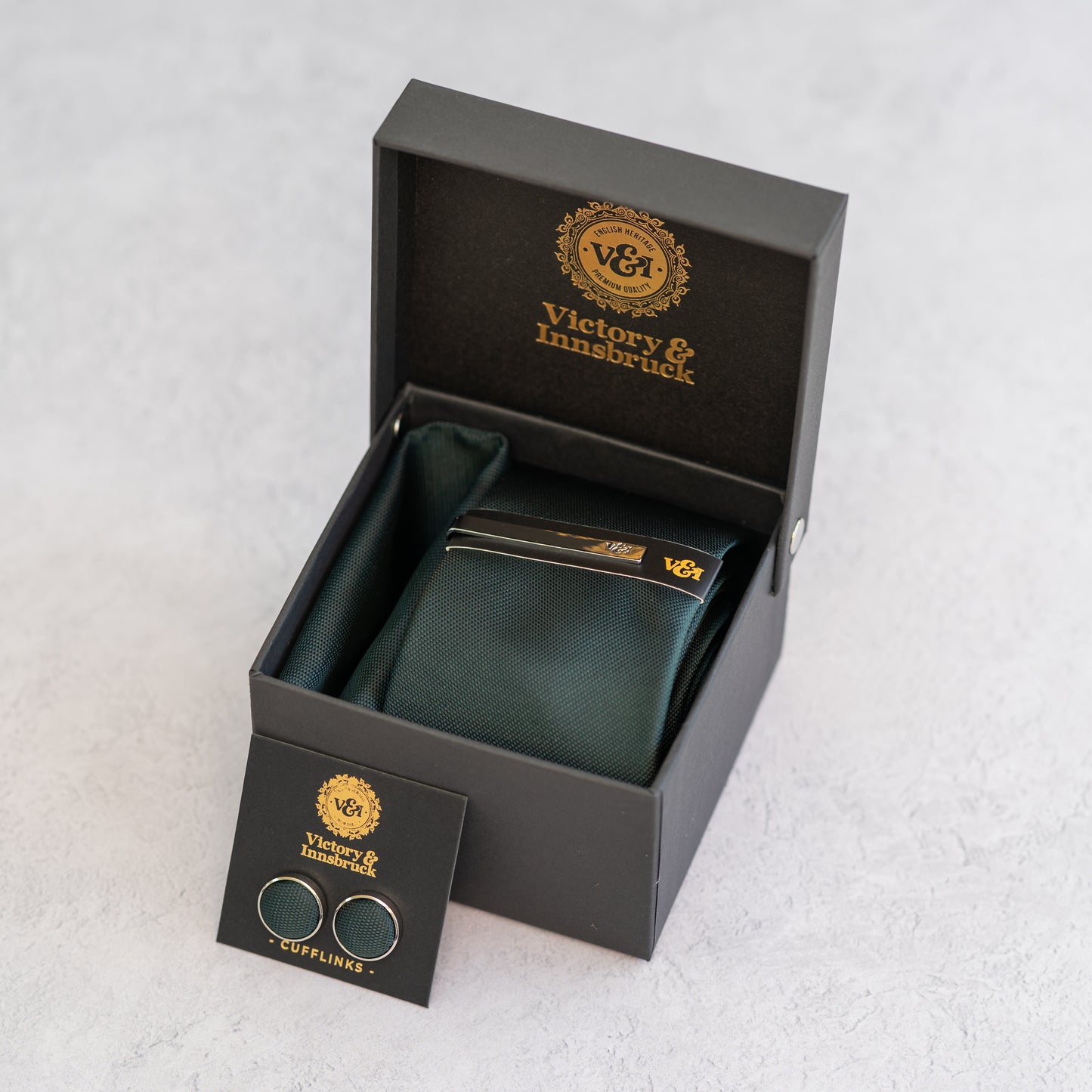 DARK BOTTLE GREEN TEXTURED TIE SET