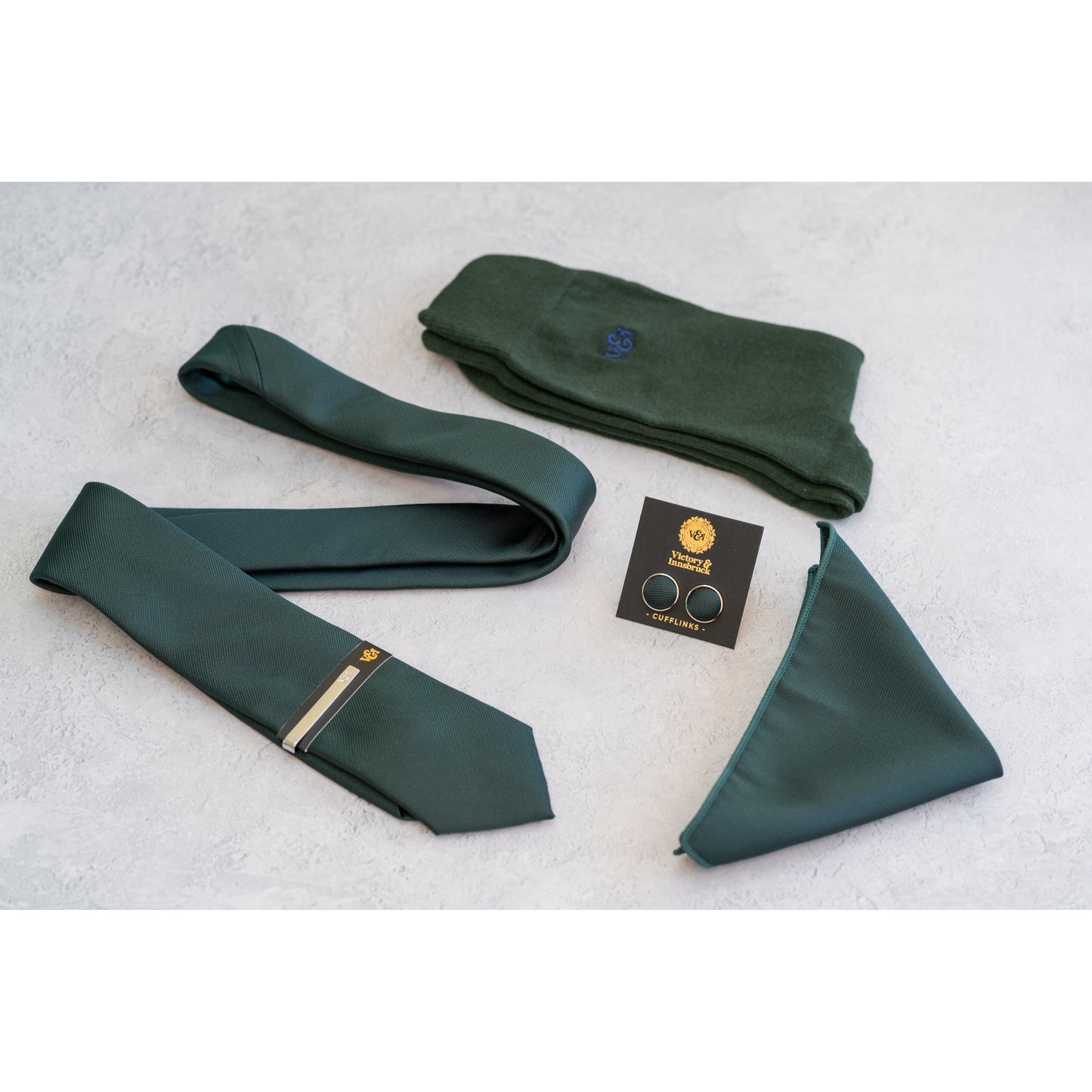 DARK BOTTLE GREEN TEXTURED TIE SET