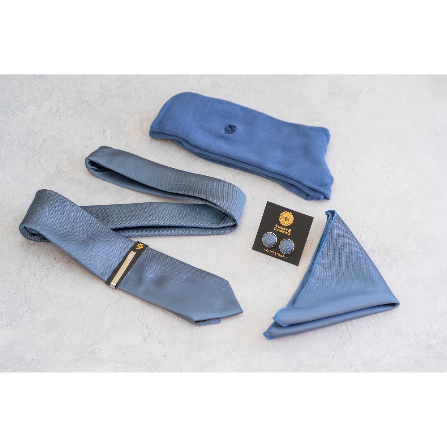 SLATE BLUE TEXTURED TIE SET