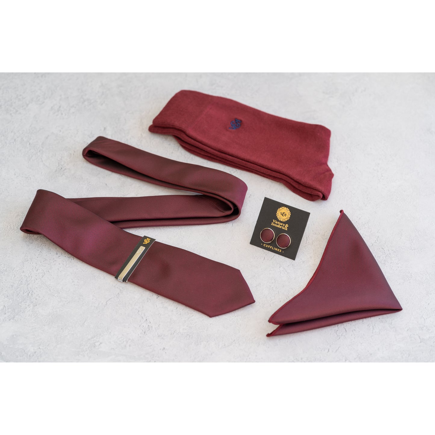 BURGUNDY RED TEXTURED TIE SET