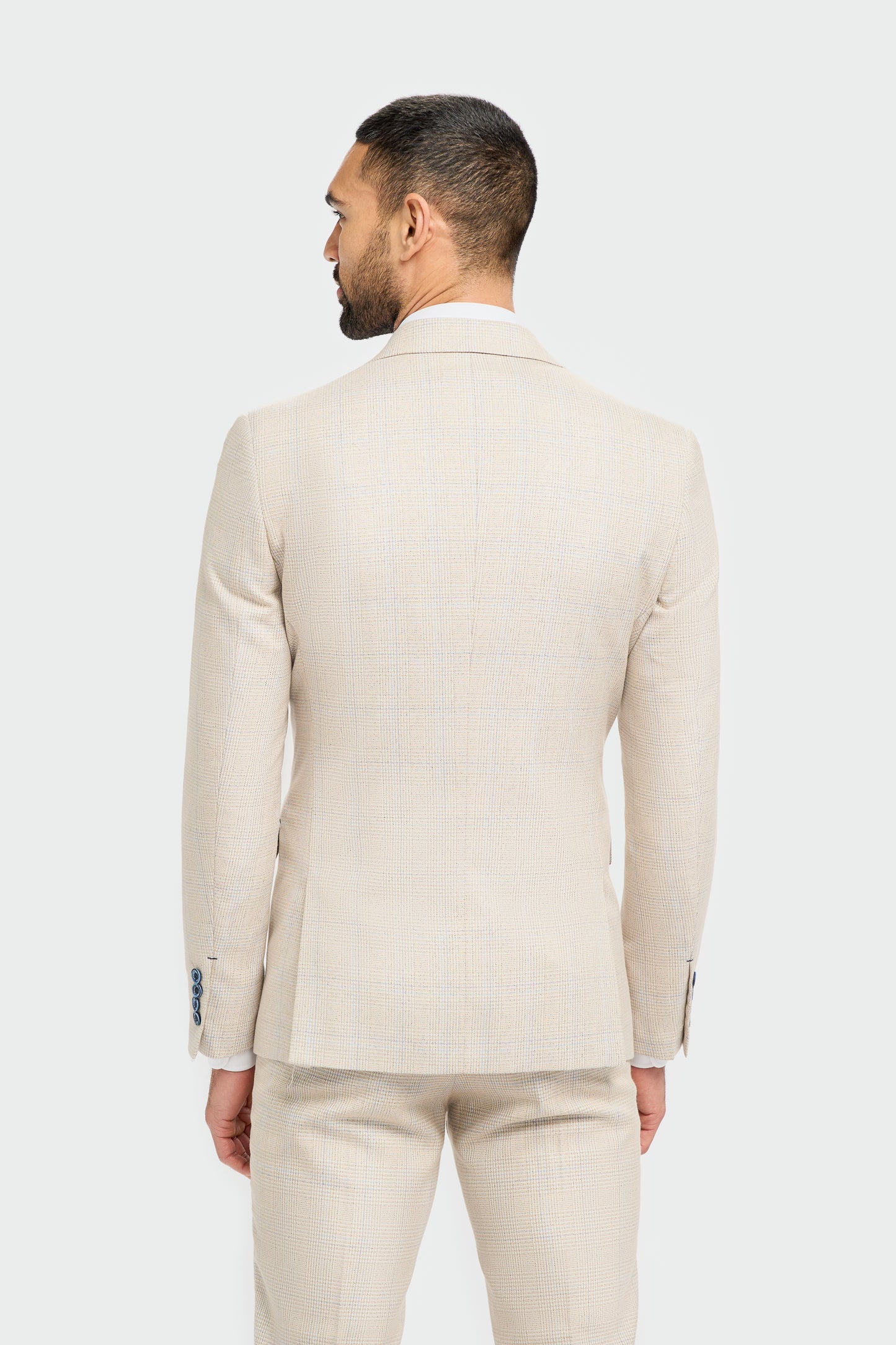 Caridi Beige Regular Check Three Piece Suit