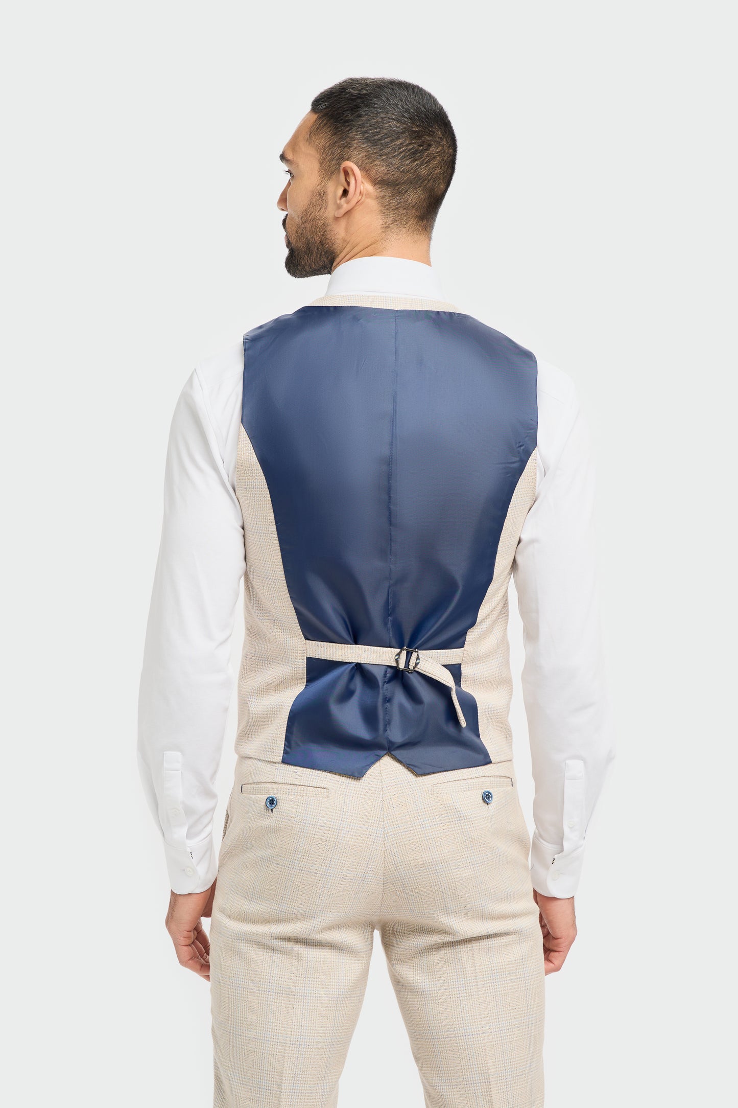 Caridi Beige Regular Check Three Piece Suit
