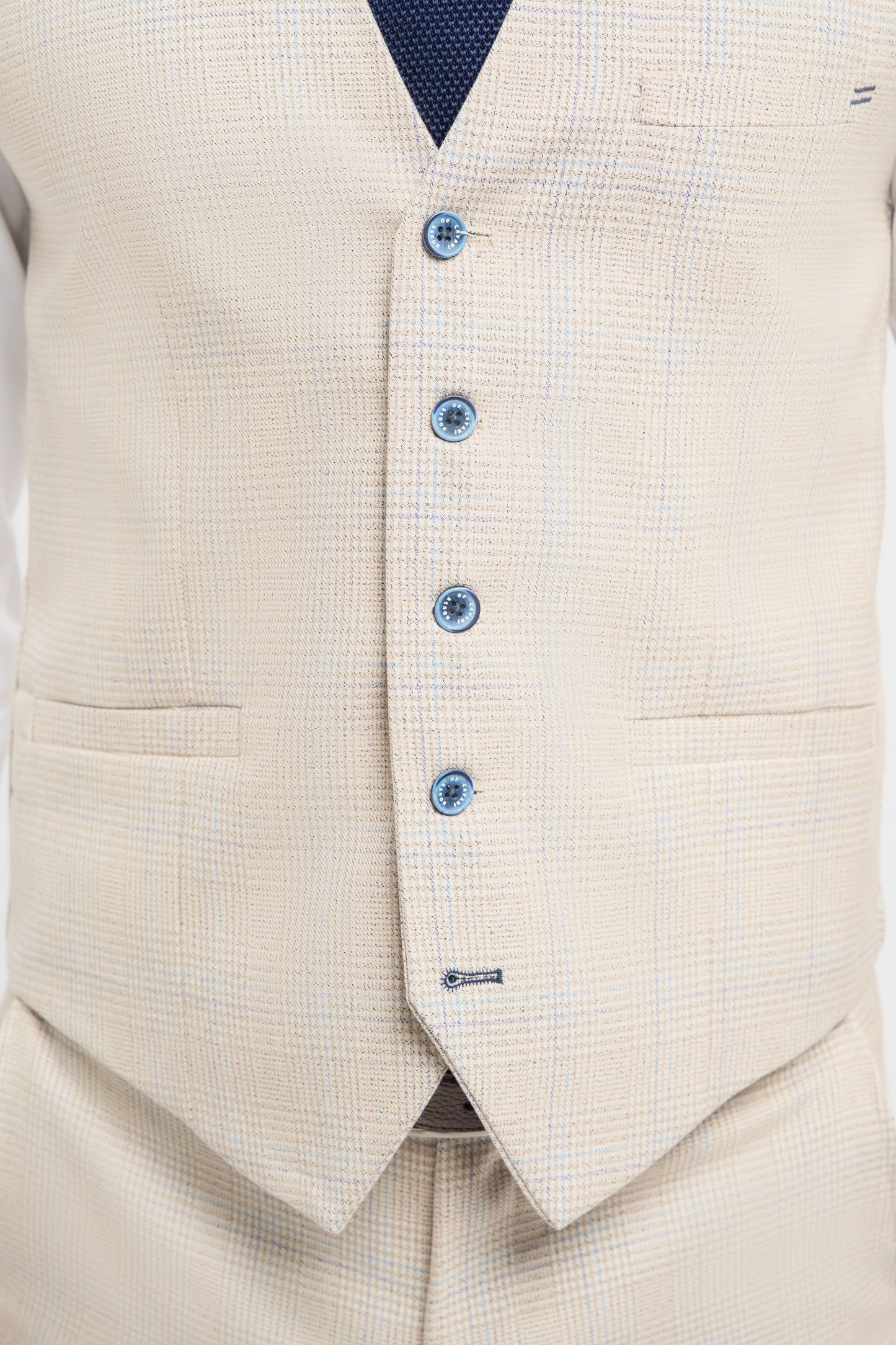 Caridi Beige Regular Check Three Piece Suit