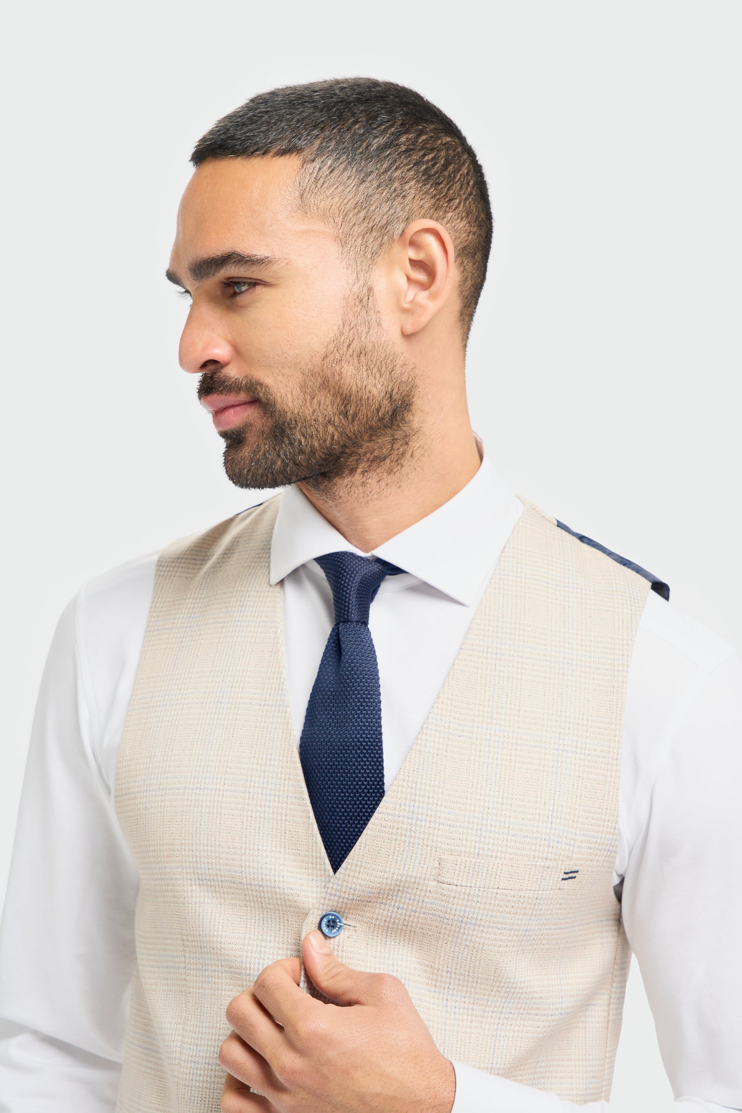 Caridi Beige Regular Check Three Piece Suit