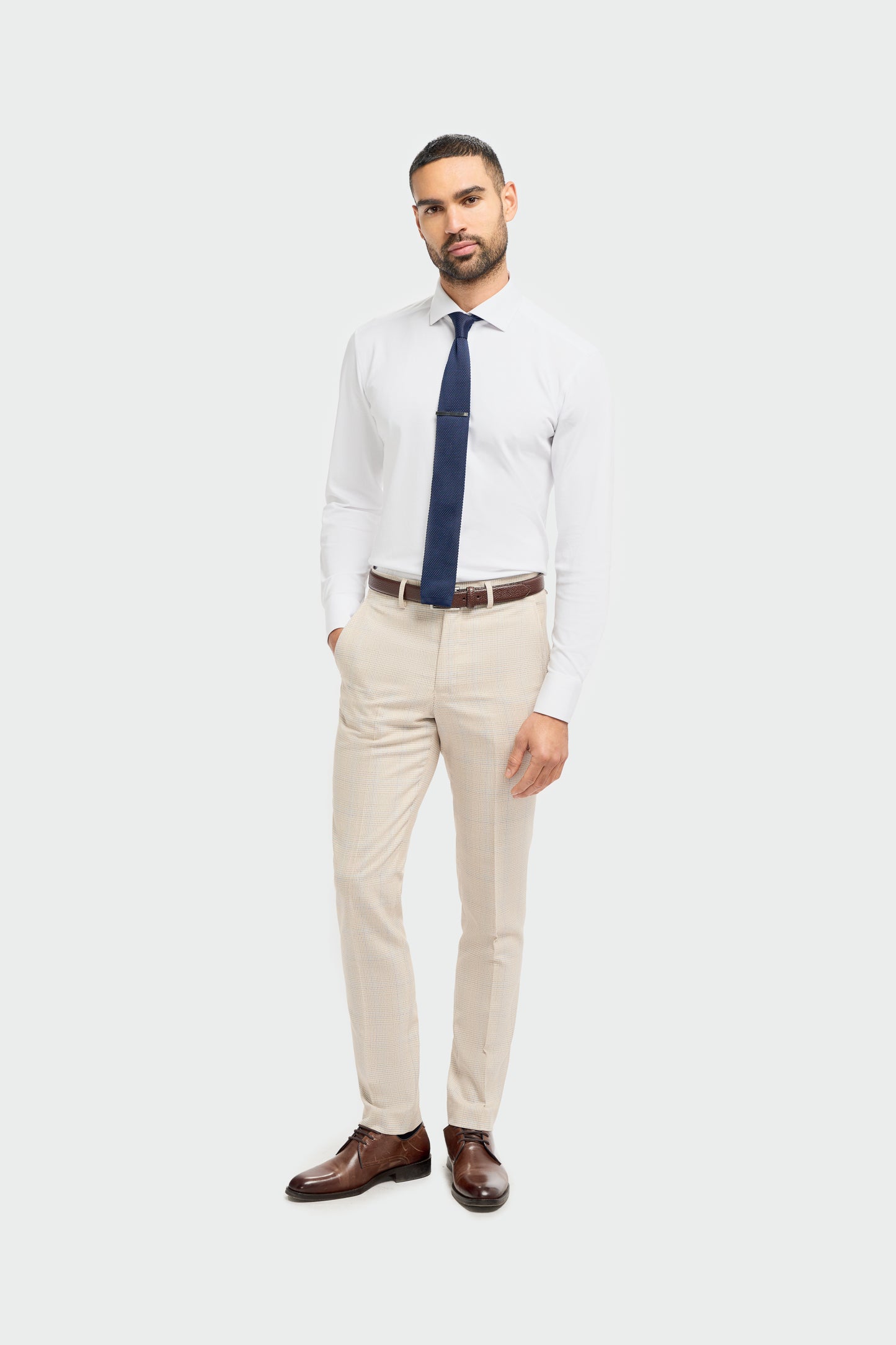 Caridi Beige Regular Check Three Piece Suit