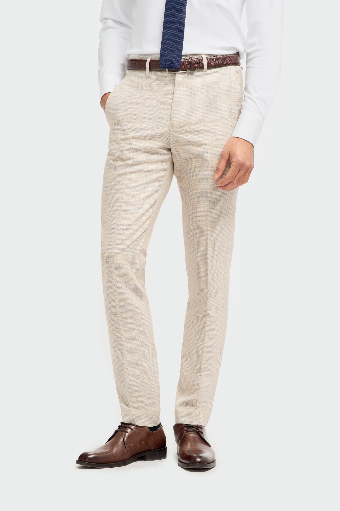 Caridi Beige Regular Check Three Piece Suit