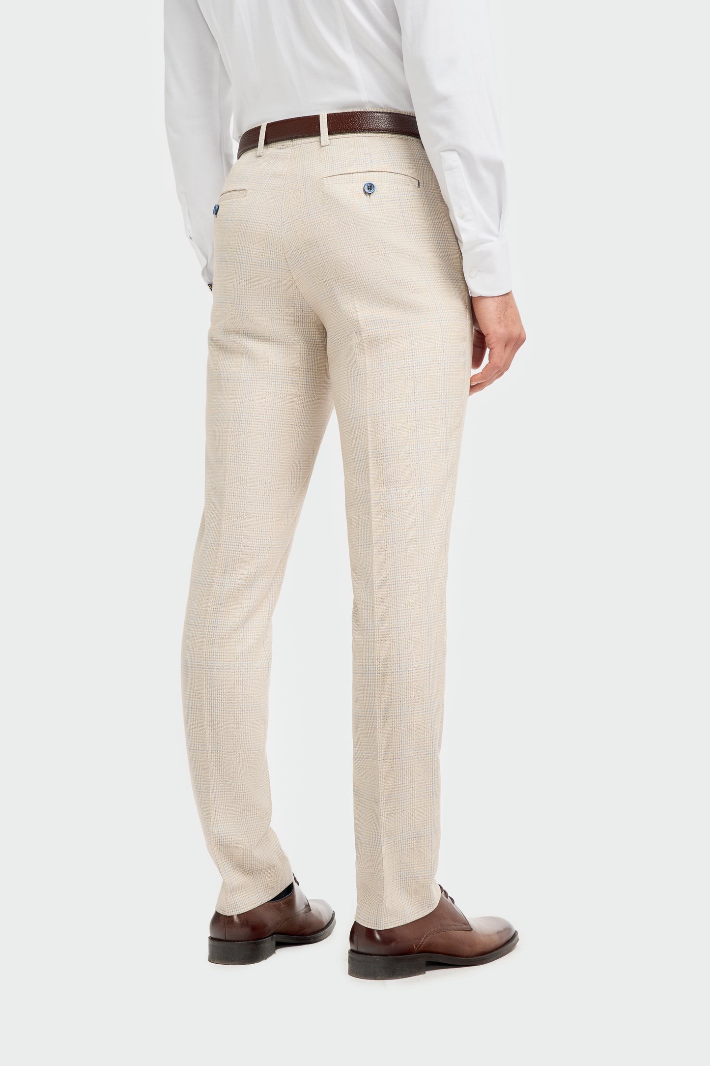 Caridi Beige Regular Check Three Piece Suit