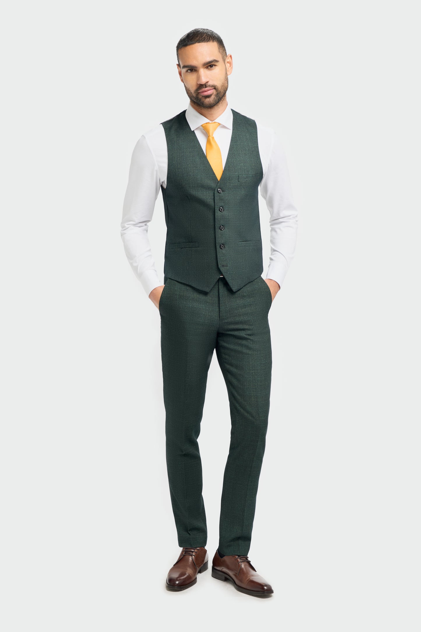 Caridi Olive Check Three Piece Suit