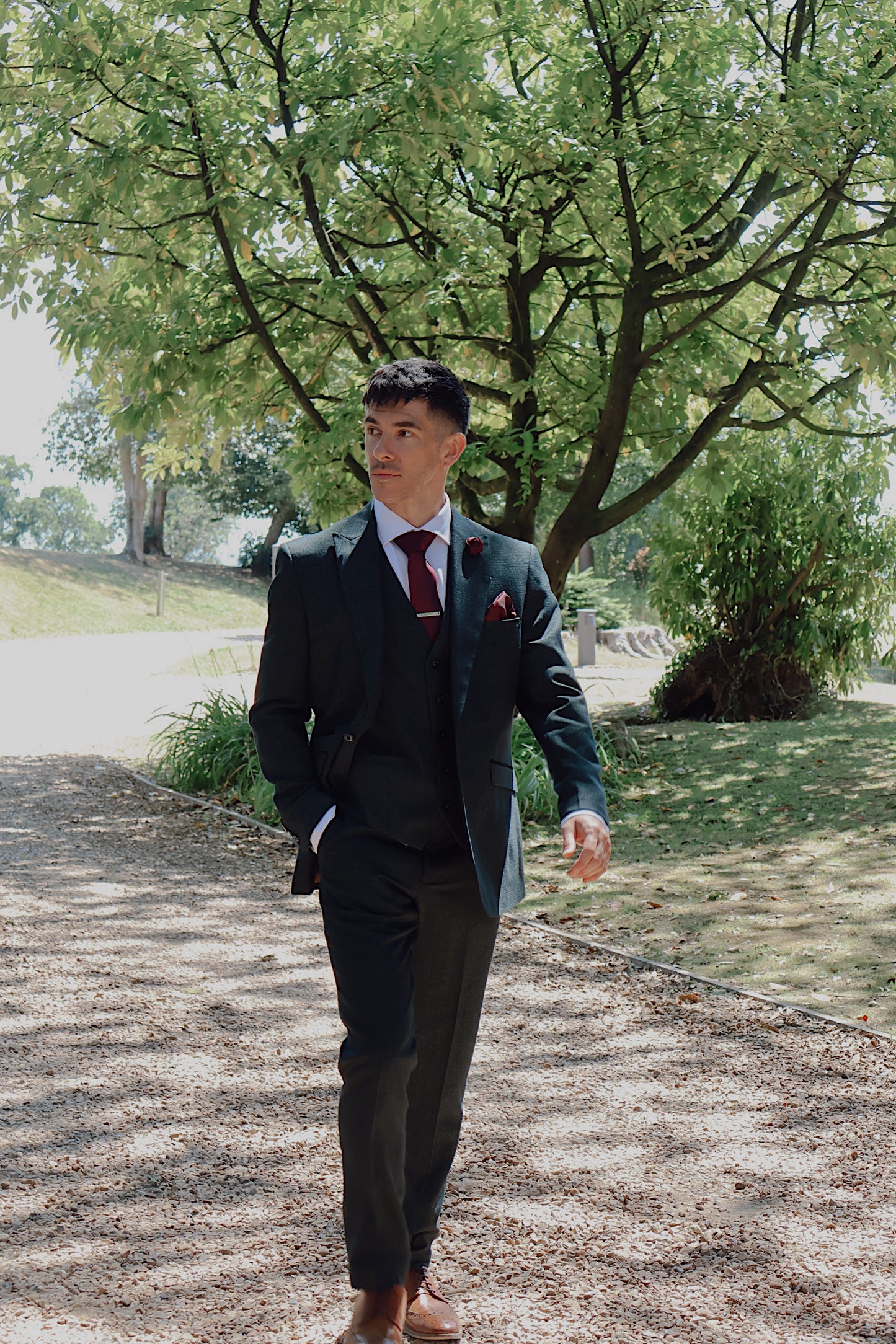 Caridi Olive Check Three Piece Suit