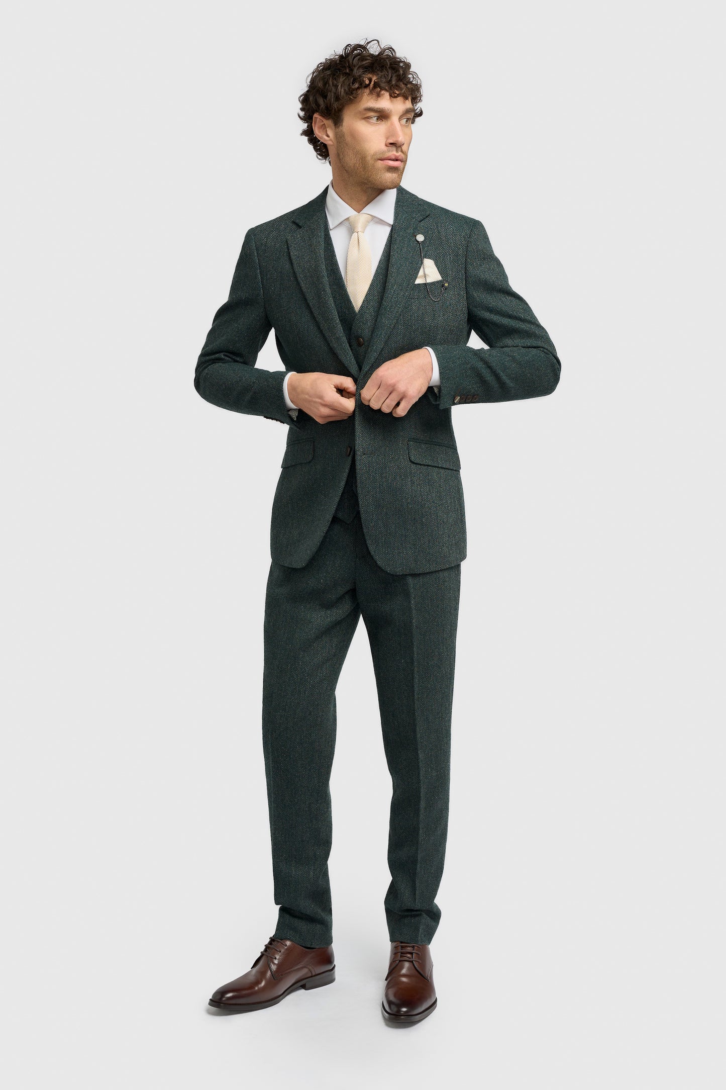 Thomas Lush Olive Tweed Three Piece Suit