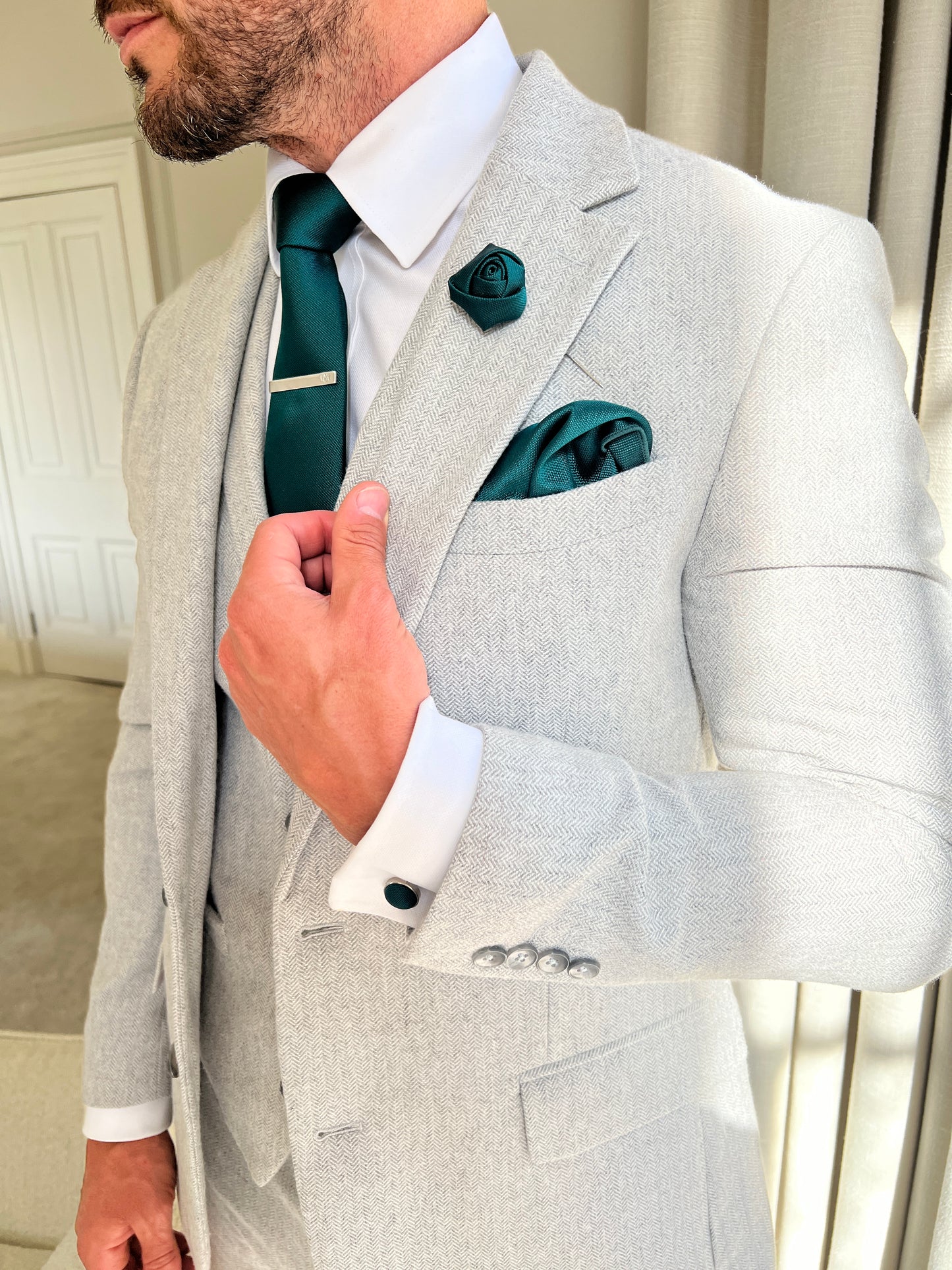 PEACOCK GREEN TEXTURED TIE SET