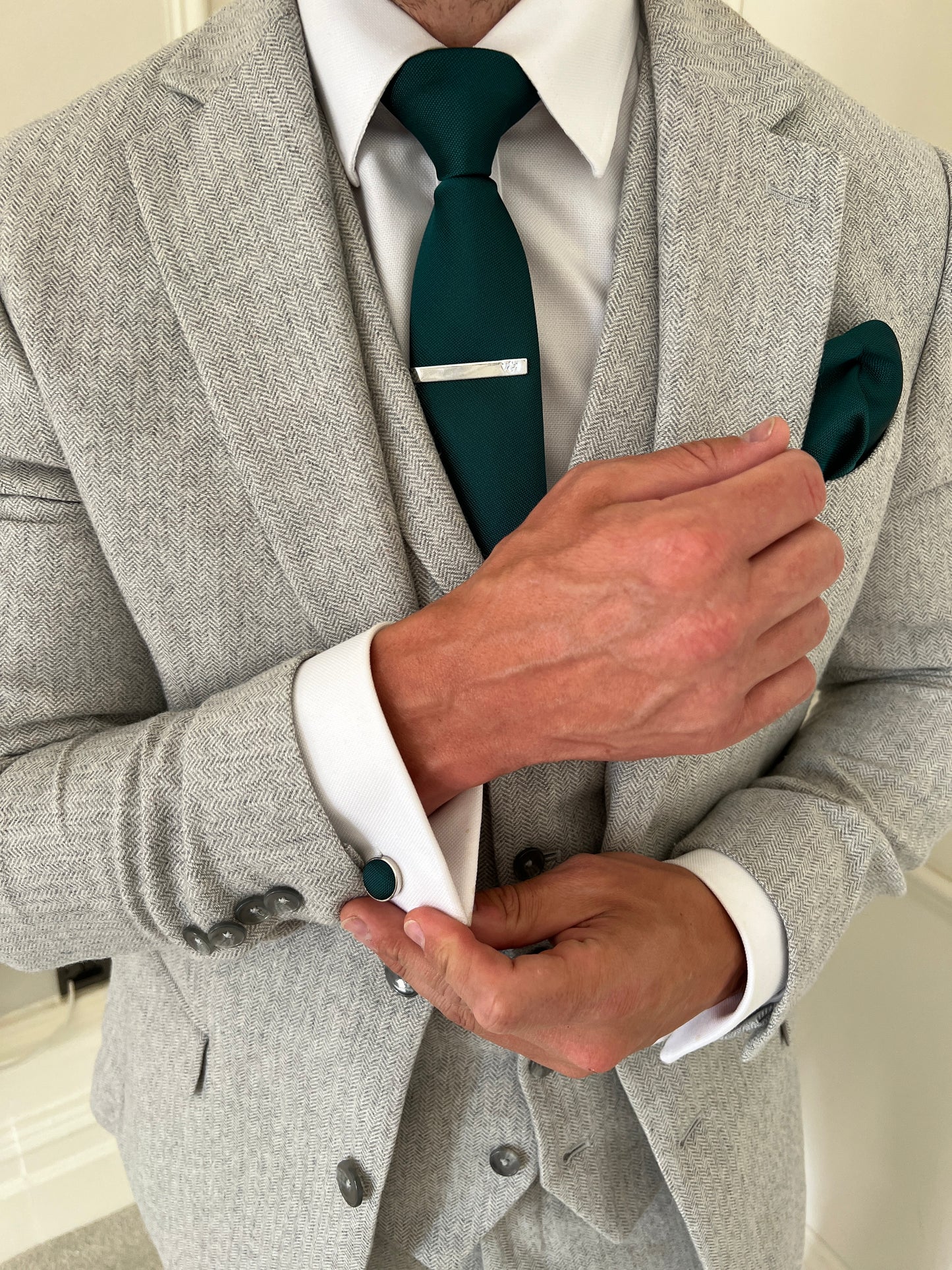 PEACOCK GREEN TEXTURED TIE SET