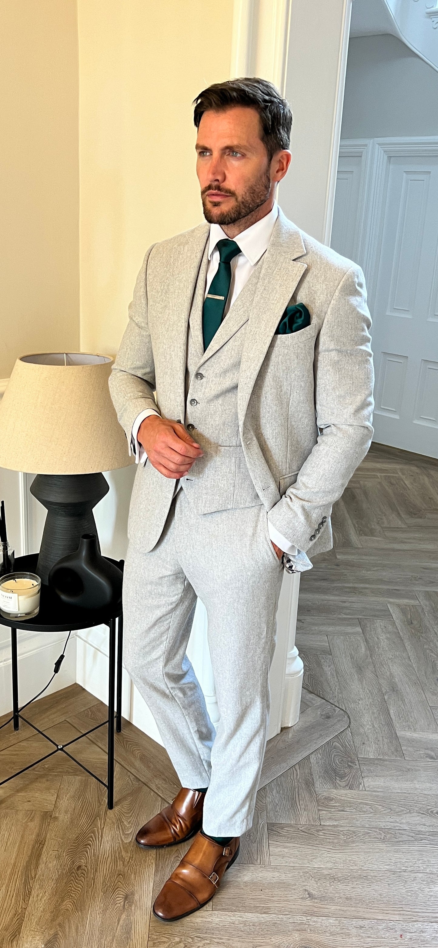 PEACOCK GREEN TEXTURED TIE SET