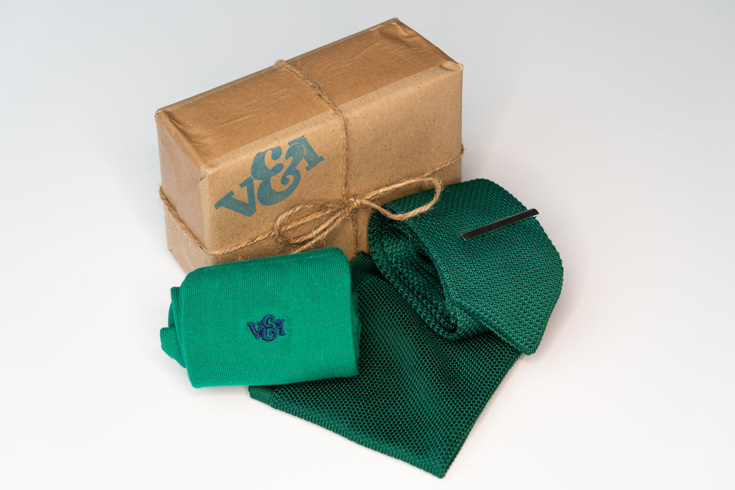FOREST GREEN KNITTED TIE SET