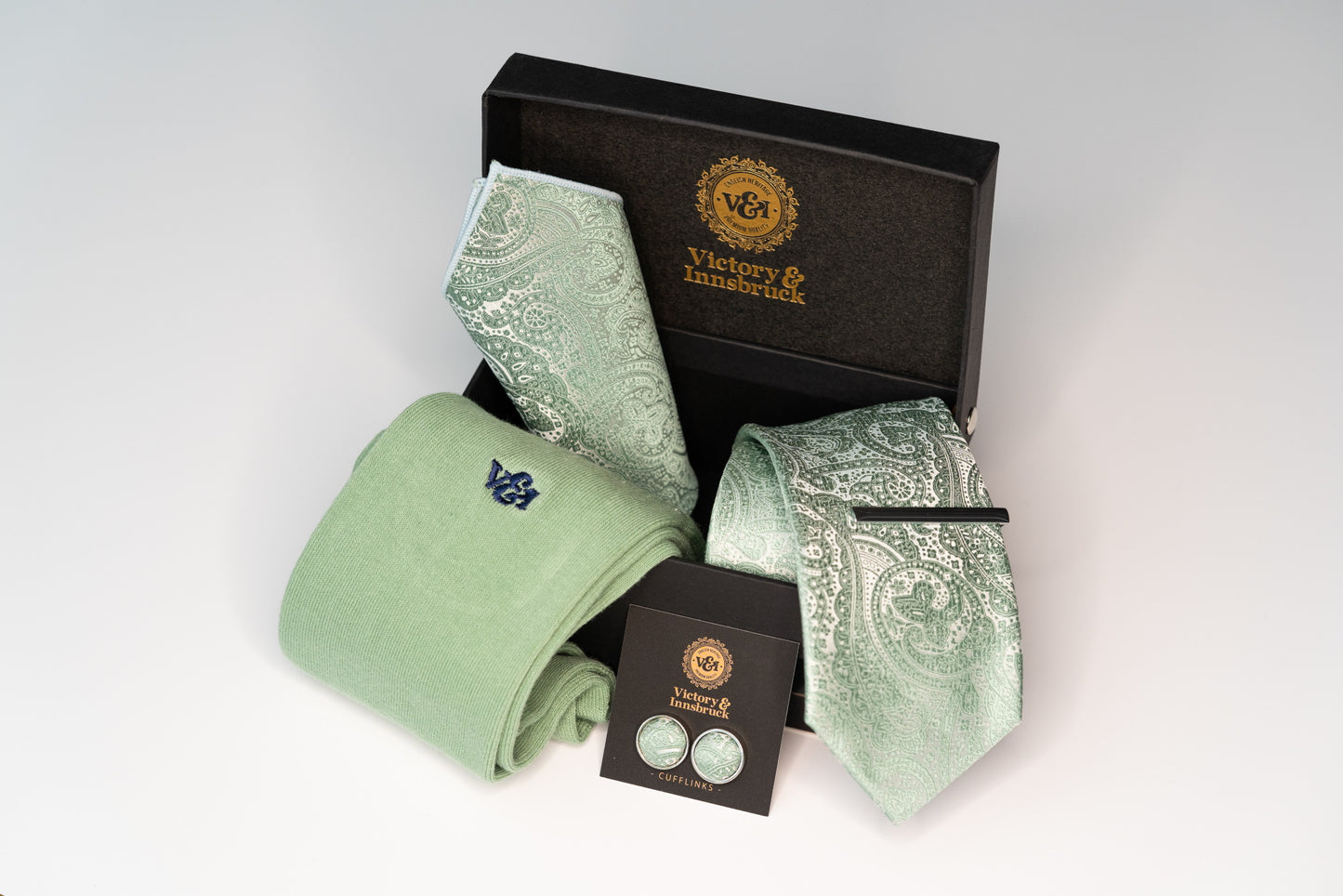 SAGE GREEN PAISLEY TIE BOX SET