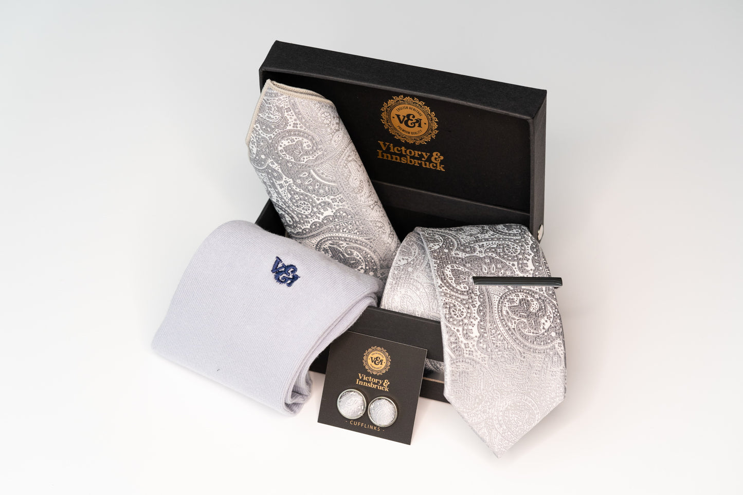 SILVER PAISLEY TIE SET